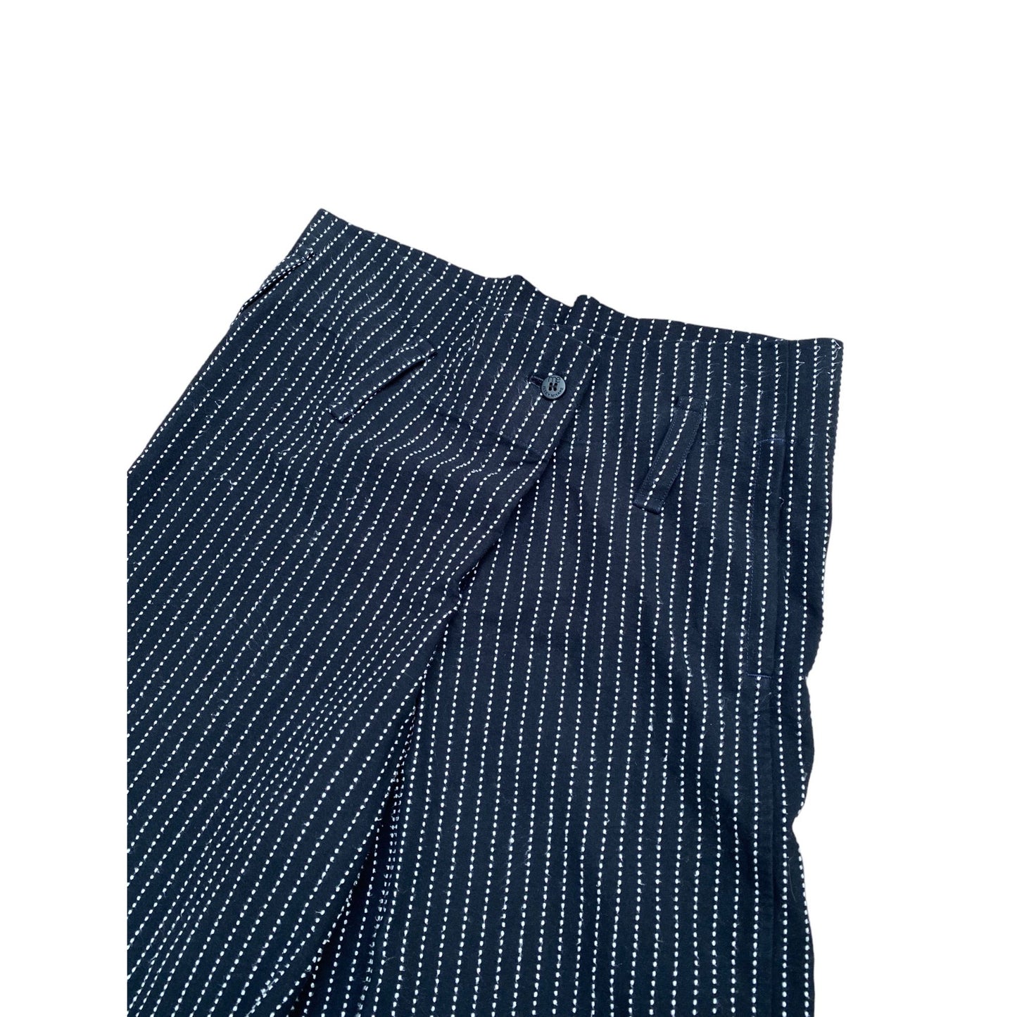 Vintage Black Striped Wide 3/4 Pants Women