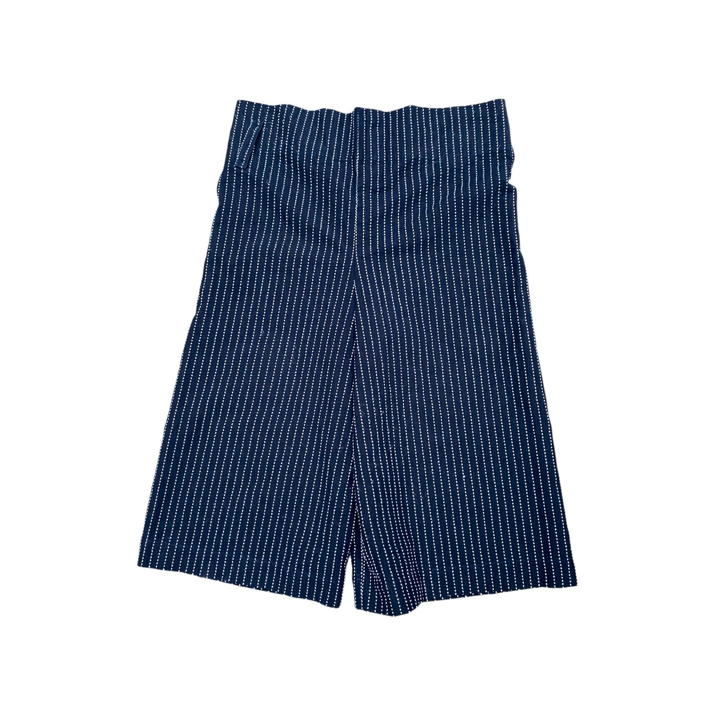 Vintage Black Striped Wide 3/4 Pants Women