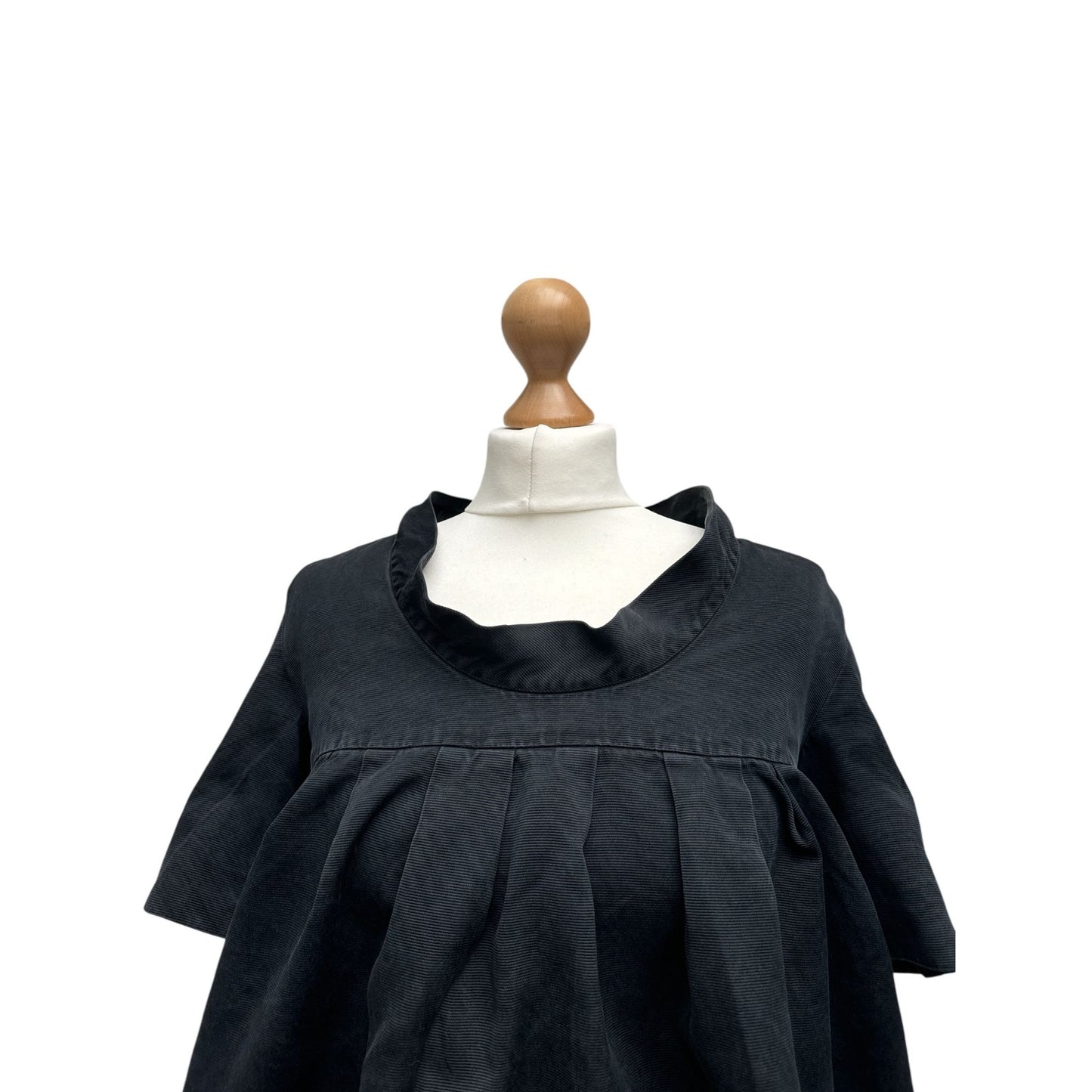Black Silk Pleated Babydoll Top