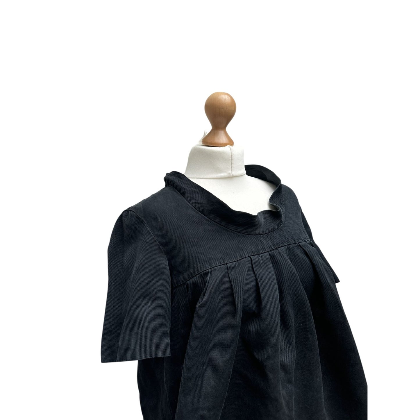 Black Silk Pleated Babydoll Top