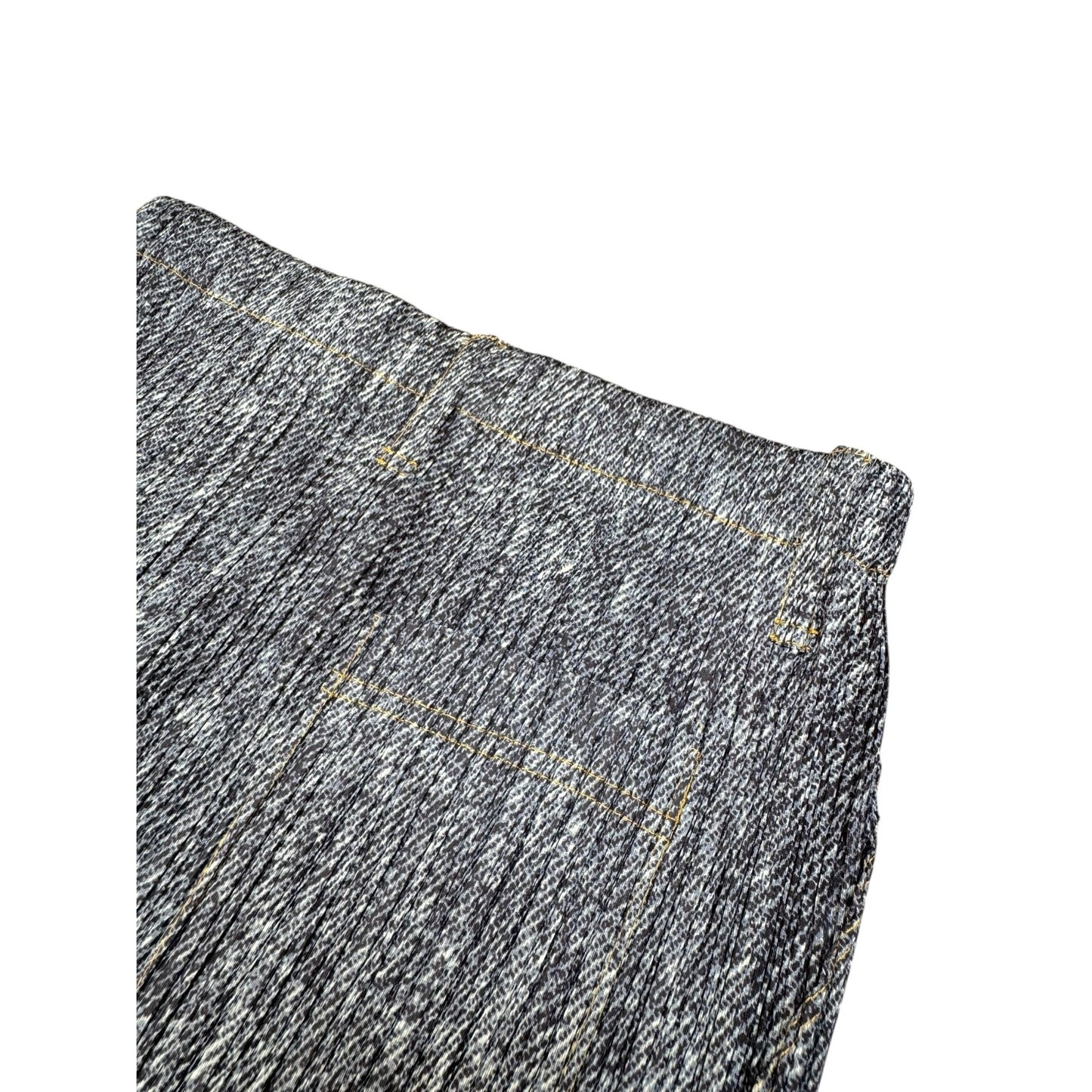 Pleats Please Navy Blue Trompe l’oeil Denim Skirt