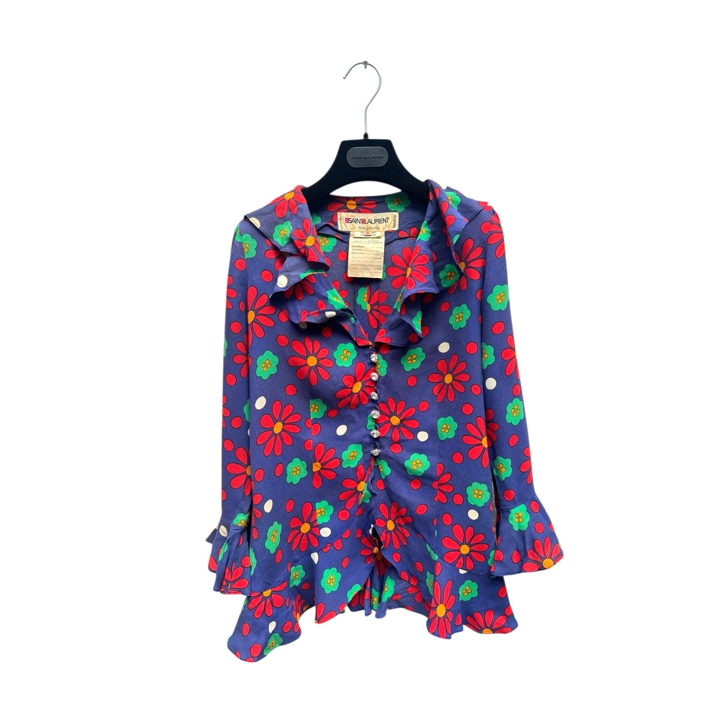 1970s Floral Viscose Ruffle Shirt