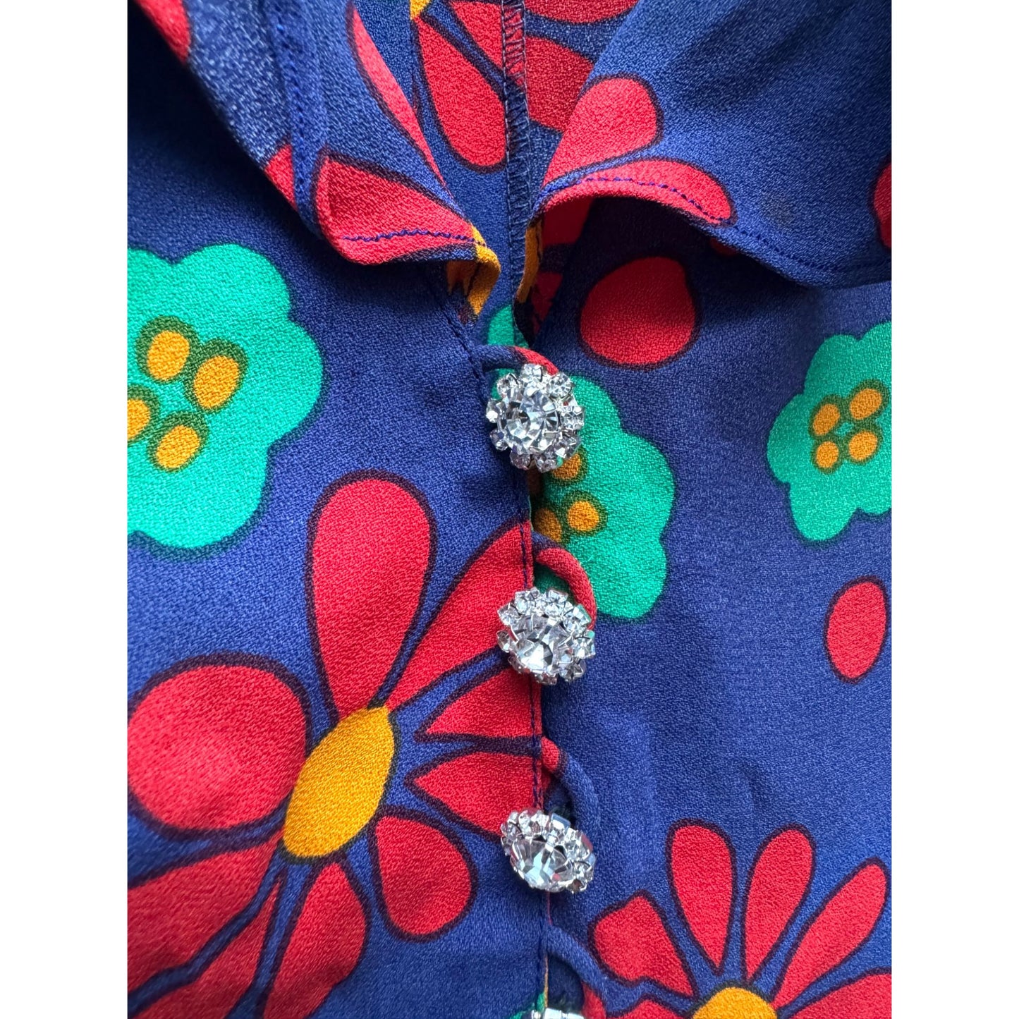 1970s Floral Viscose Ruffle Shirt