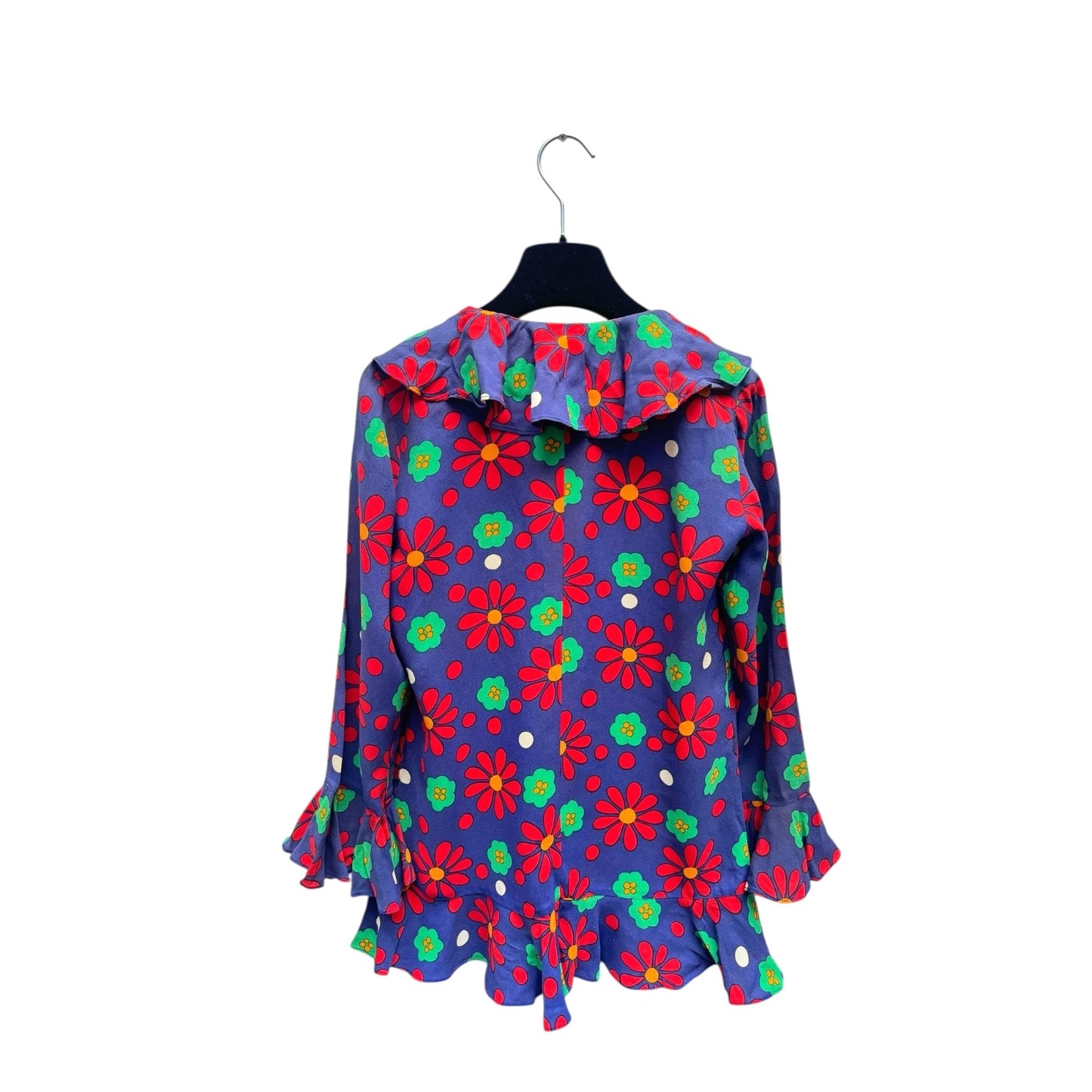 1970s Floral Viscose Ruffle Shirt