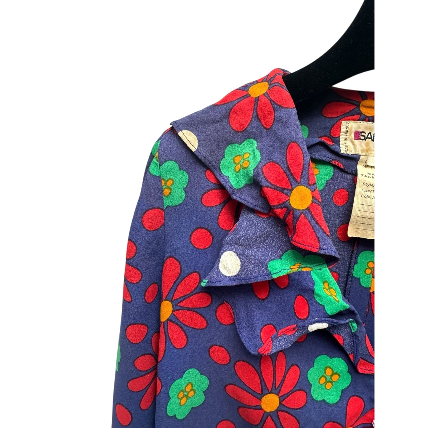 1970s Floral Viscose Ruffle Shirt