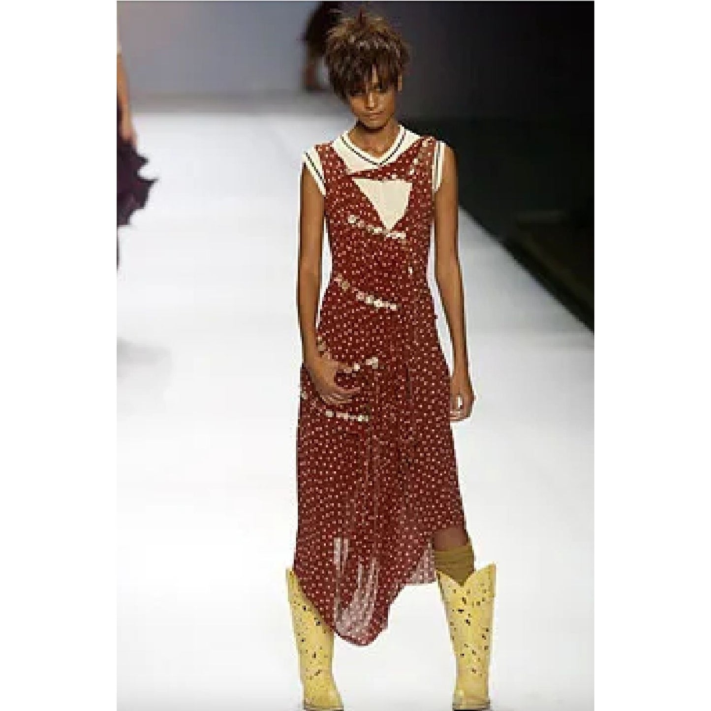 SS 2003 Burgundy Polka Dot Three-Piece Set with Button Detailing