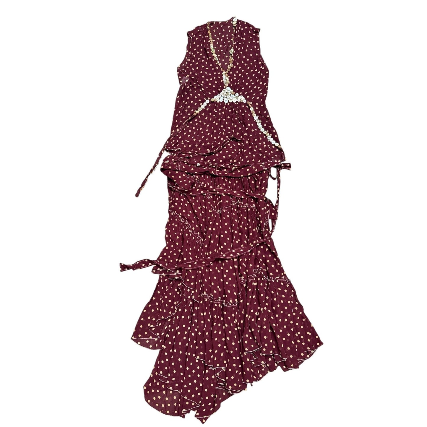 SS 2003 Burgundy Polka Dot Three-Piece Set with Button Detailing