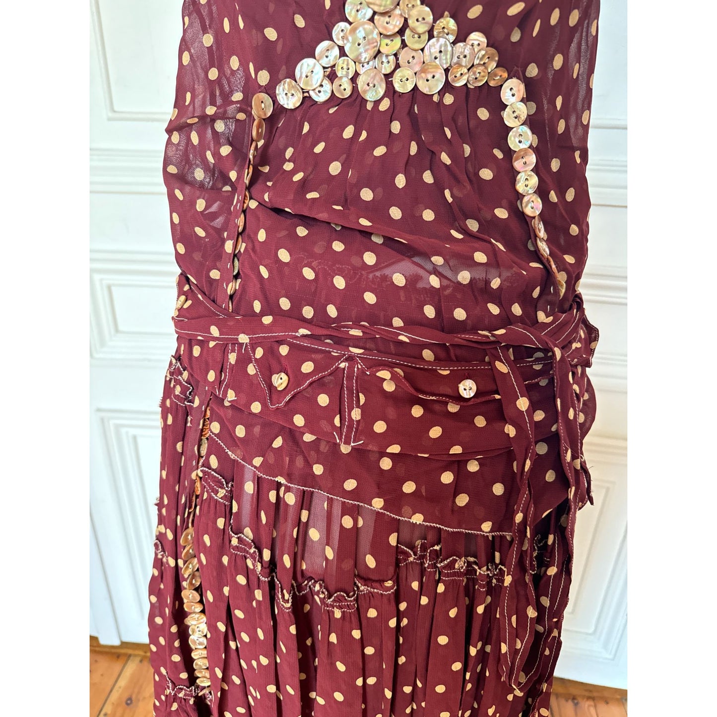 SS 2003 Burgundy Polka Dot Three-Piece Set with Button Detailing