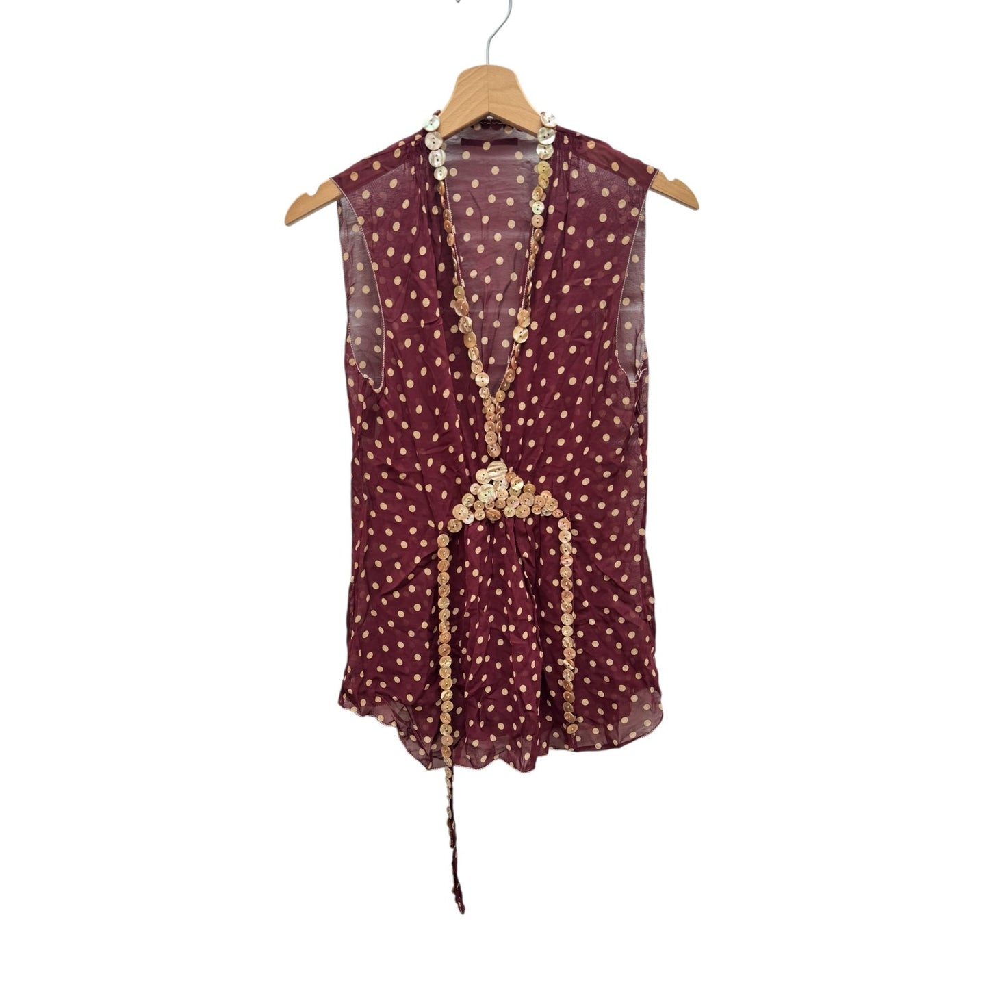 SS 2003 Burgundy Polka Dot Three-Piece Set with Button Detailing