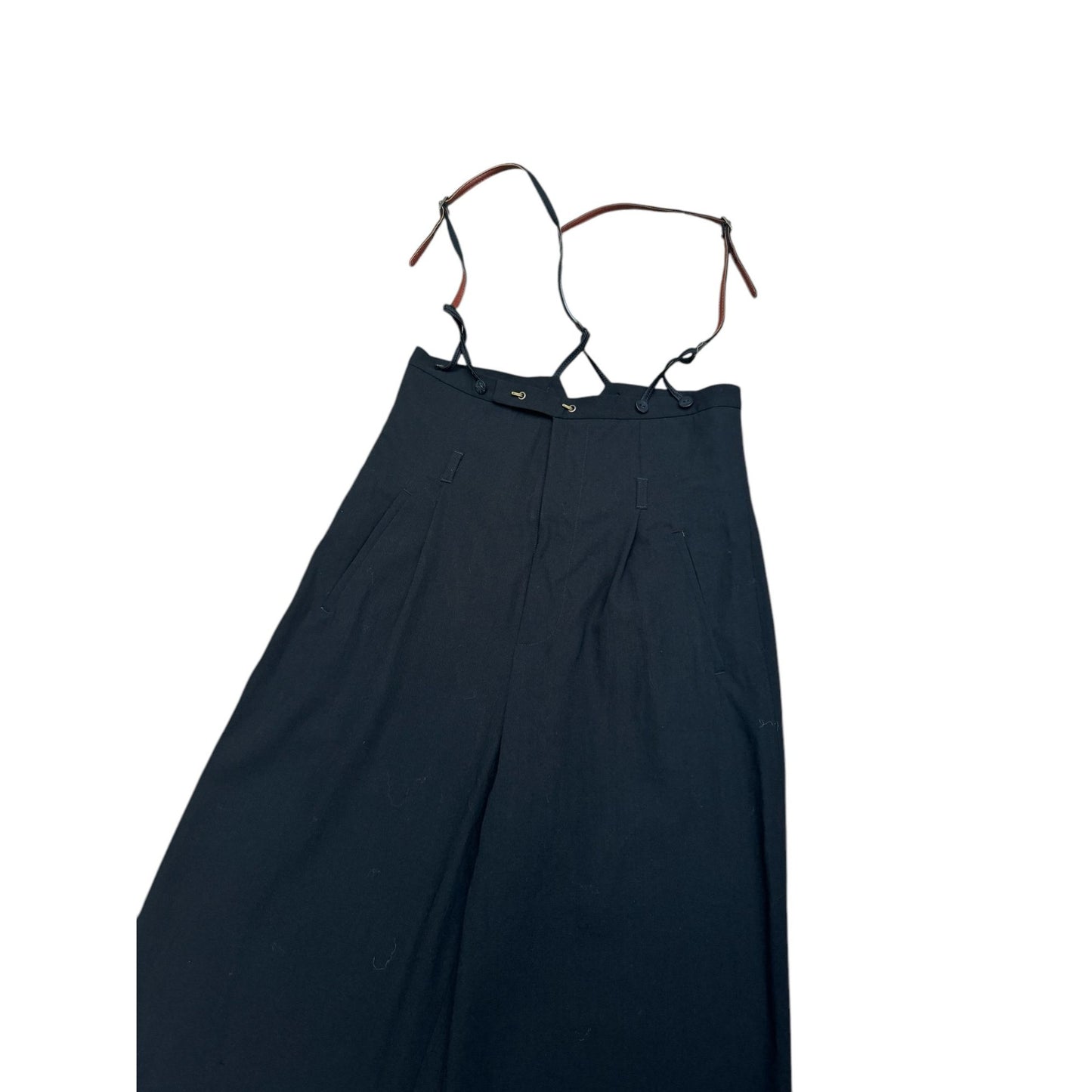 Vintage Wide Black Wool Pants with Suspenders