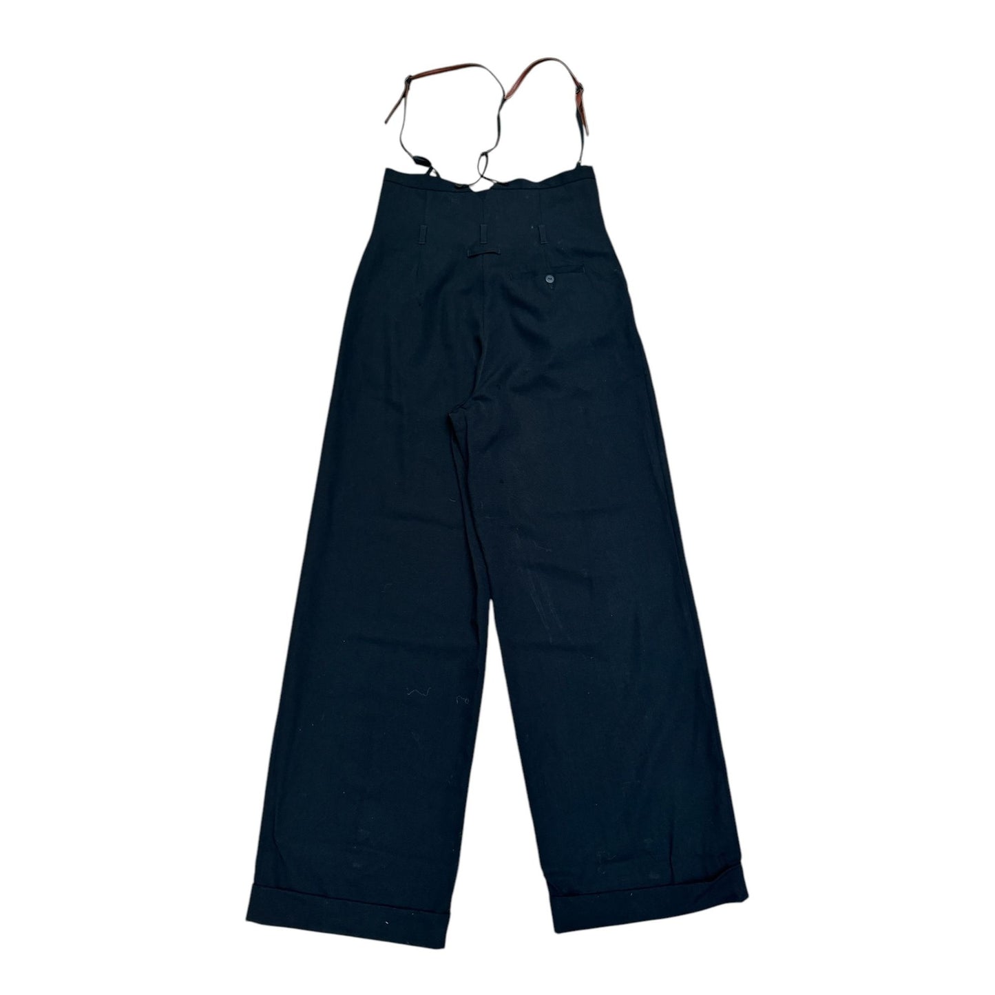 Vintage Wide Black Wool Pants with Suspenders