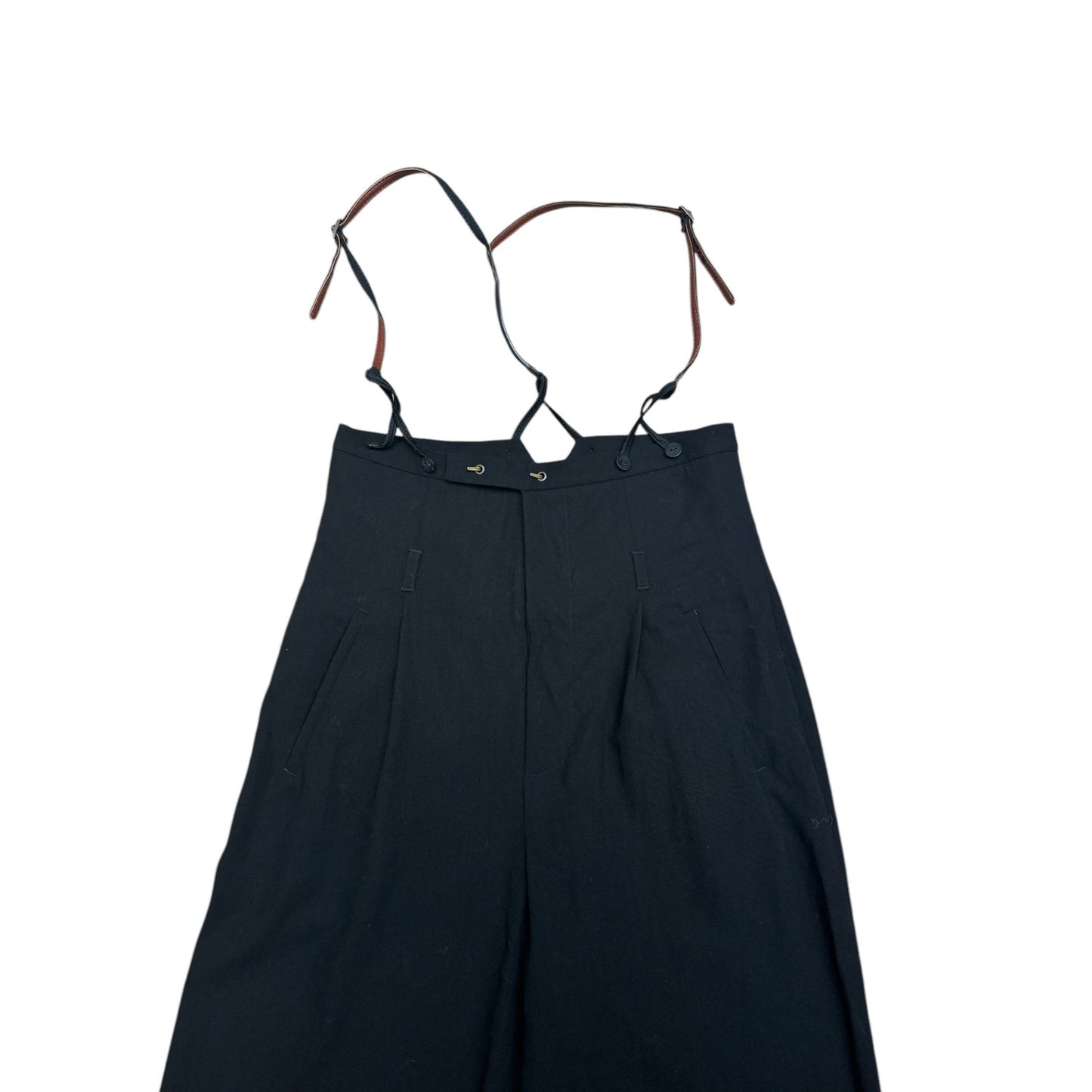 Vintage Wide Black Wool Pants with Suspenders