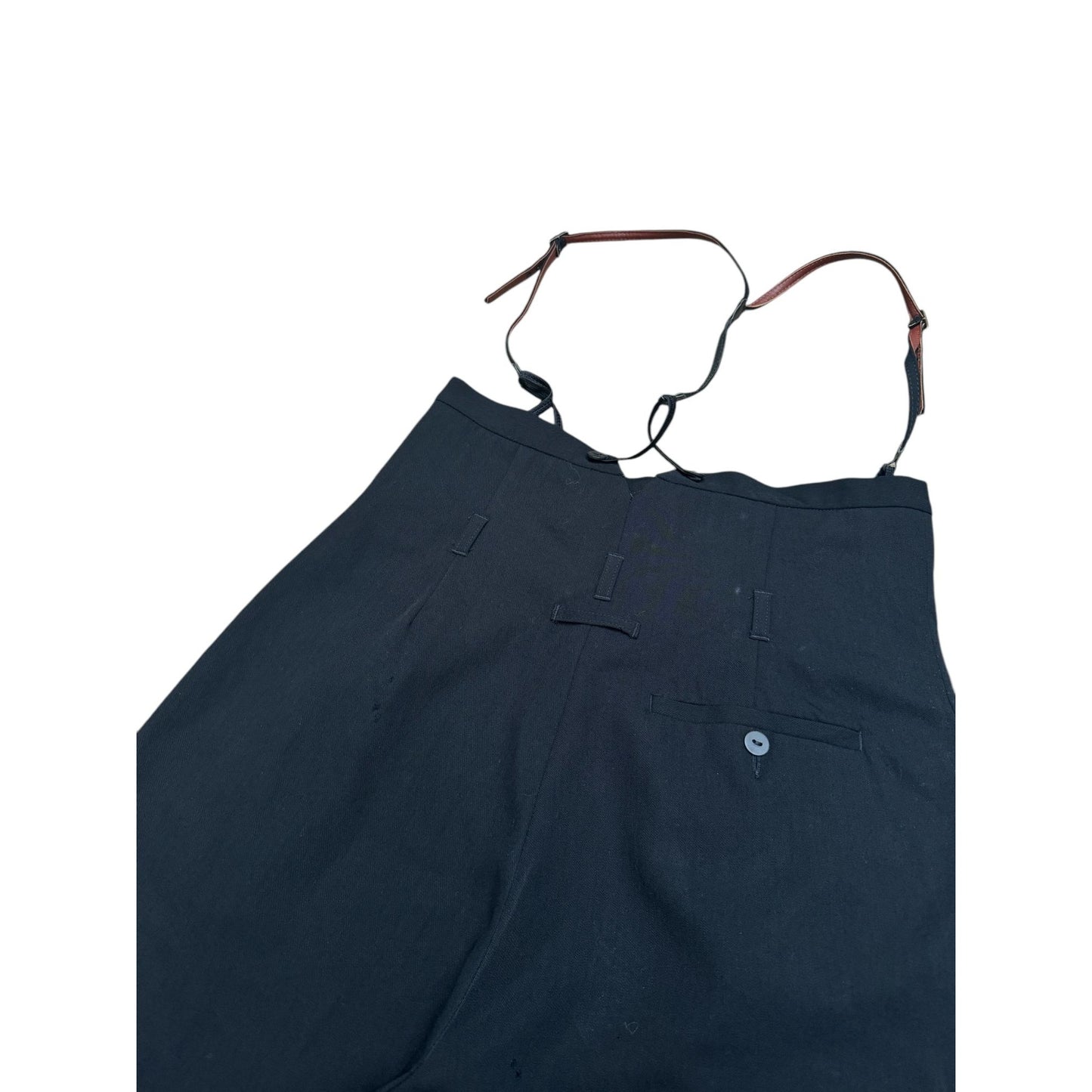 Vintage Wide Black Wool Pants with Suspenders