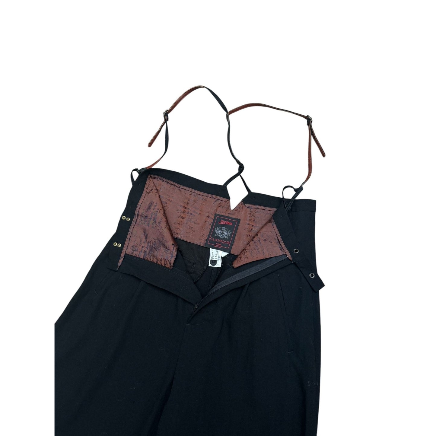 Vintage Wide Black Wool Pants with Suspenders