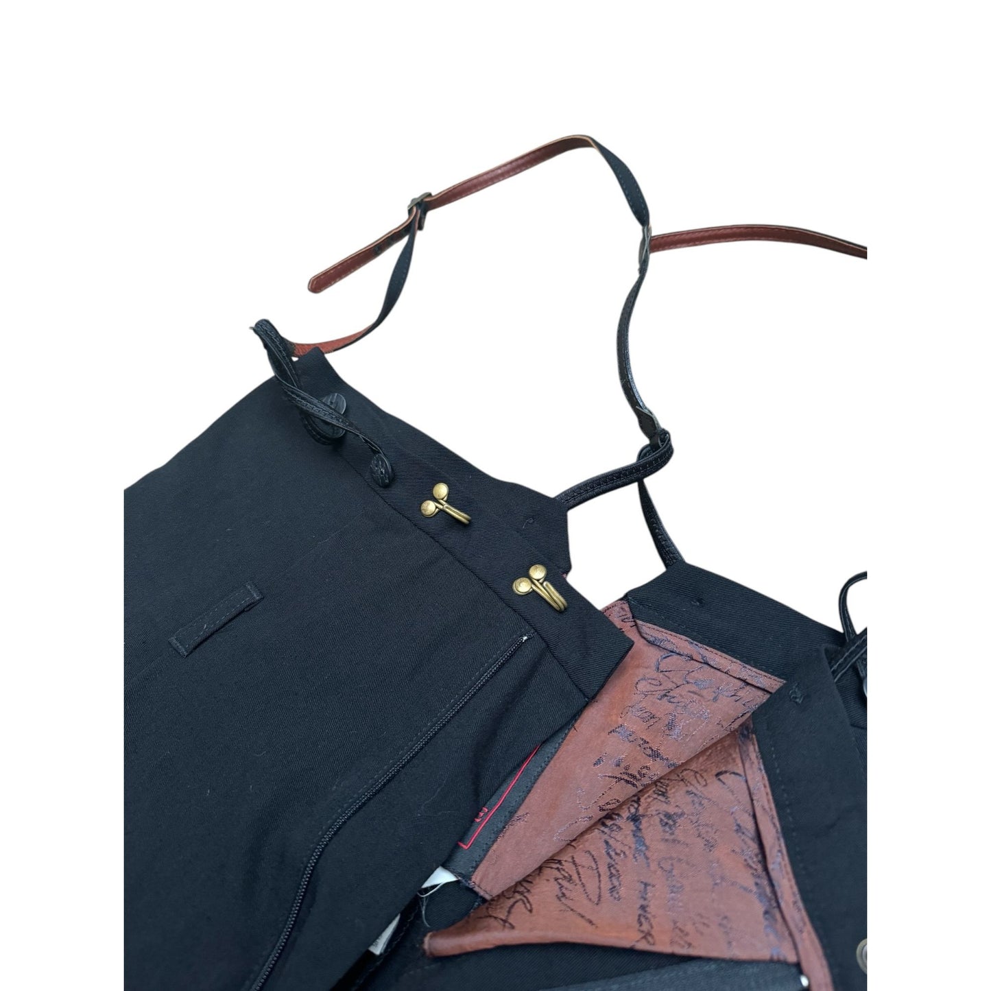 Vintage Wide Black Wool Pants with Suspenders