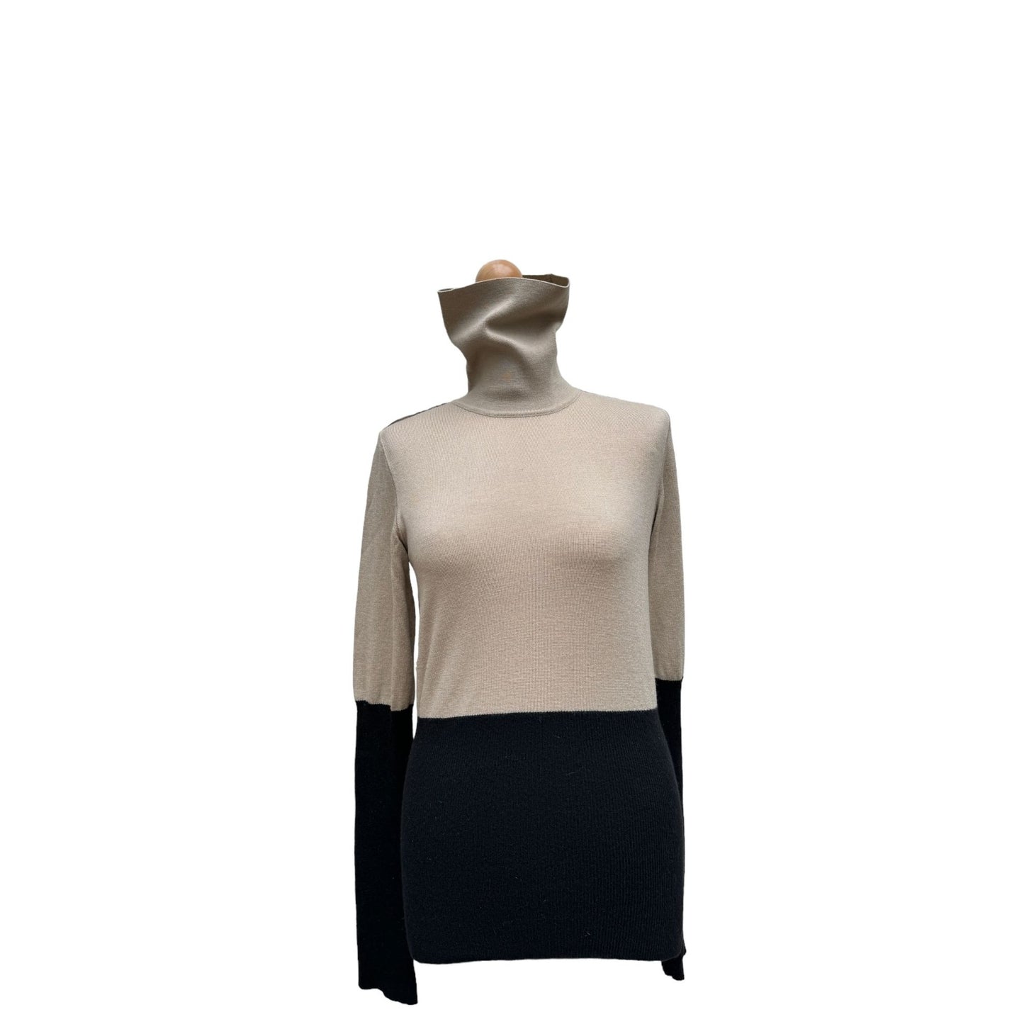 Vintage Beige Black Wool Rollneck