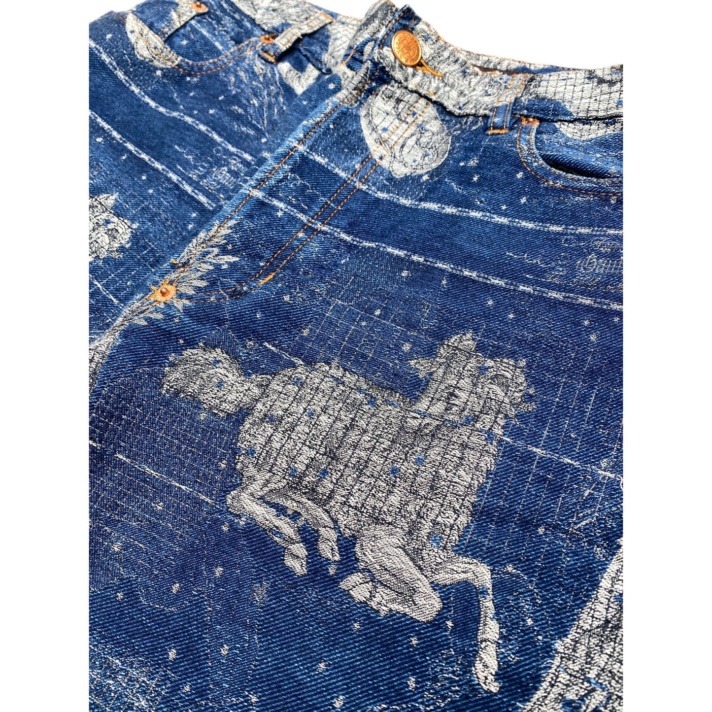 FW 1994 Le Grand Voyage Vintage Blue denim jeans Pegasus Print all over