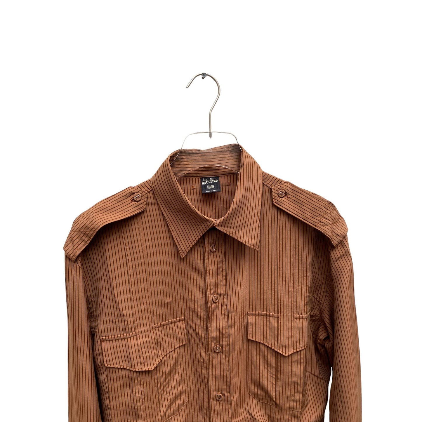 Vintage Brown Built-in Striped Suspenders Shirt