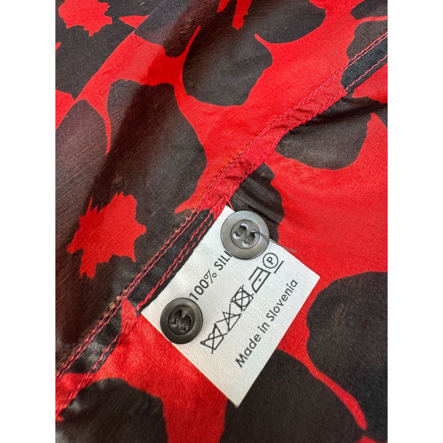 Black & Red Silk Floral Shirt with Ruffled Front