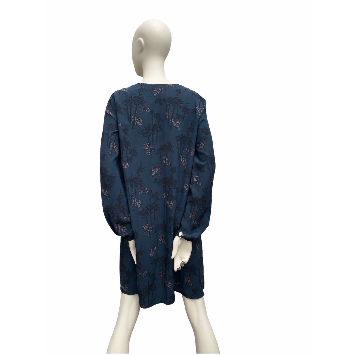 Dark Navy Tiger Silk Dress Longsleeves