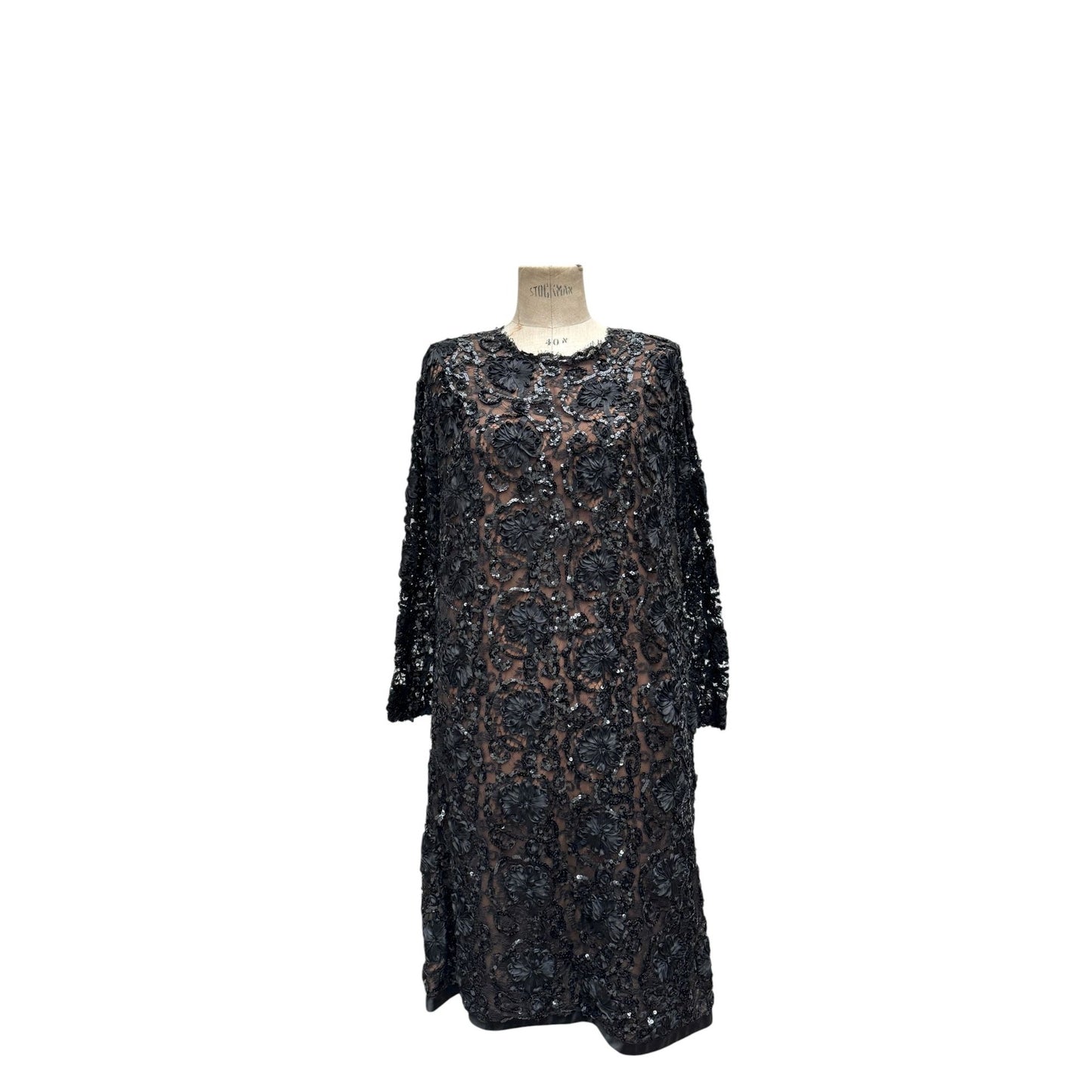 1980s Haute Couture Black Sequined Dress