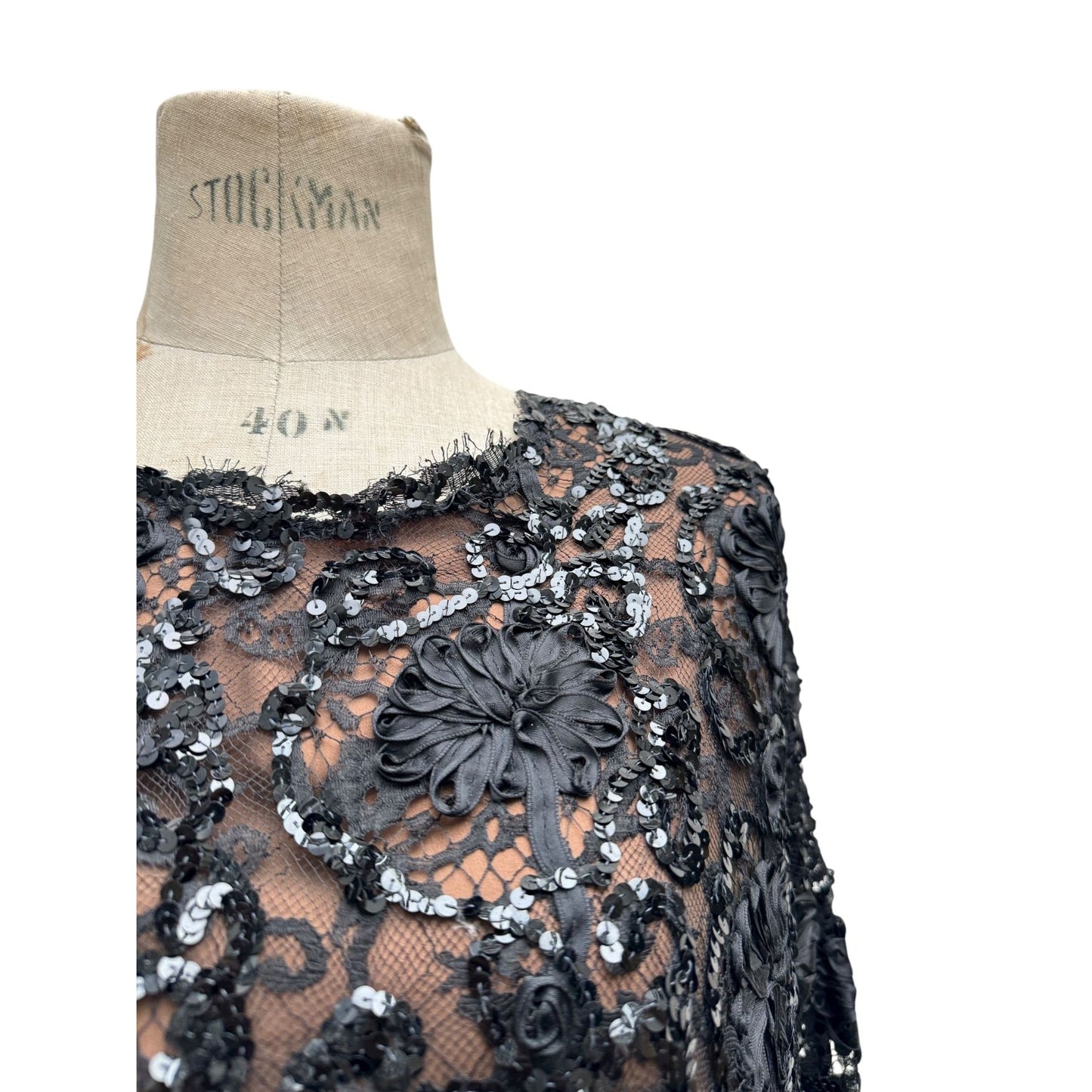 1980s Haute Couture Black Sequined Dress