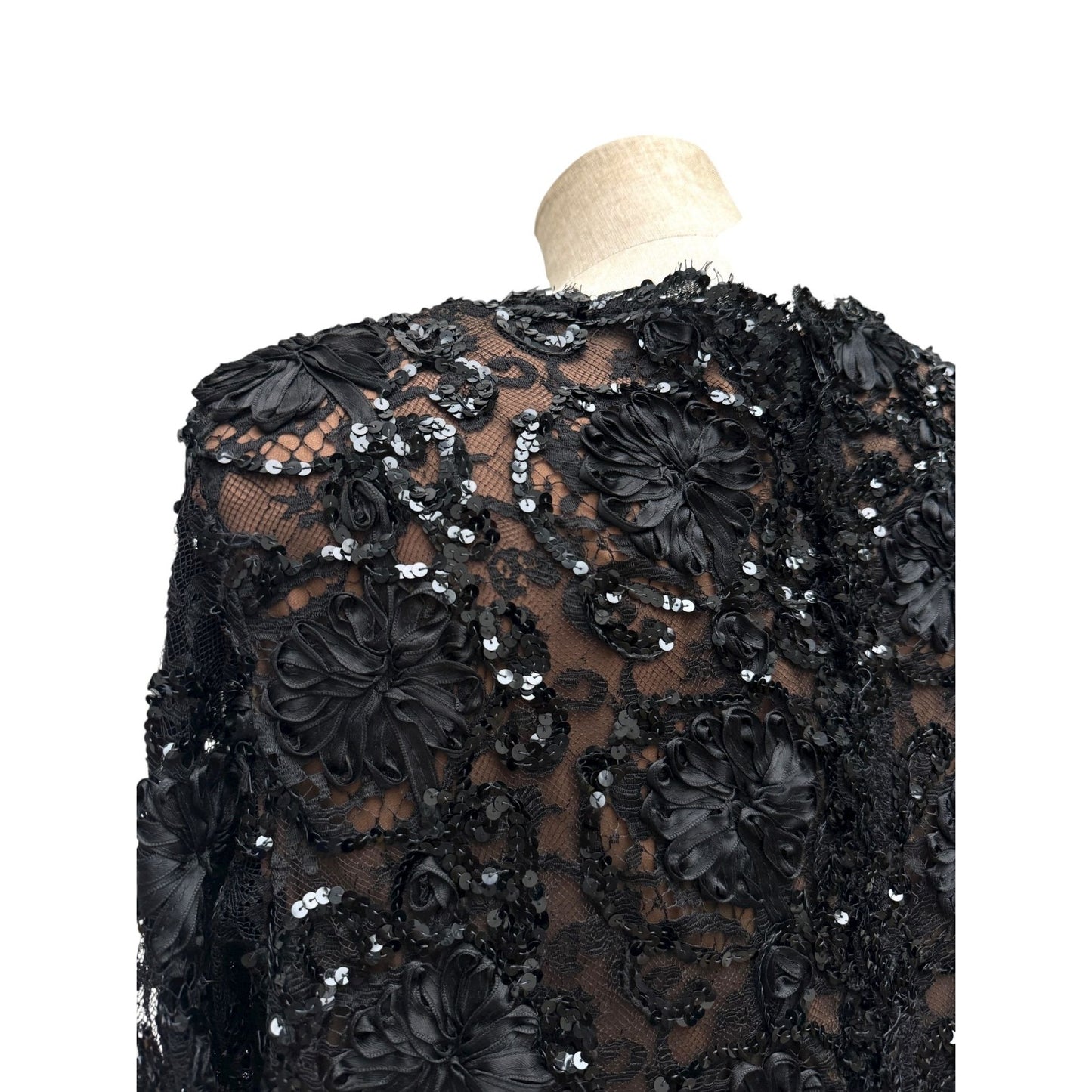 1980s Haute Couture Black Sequined Dress