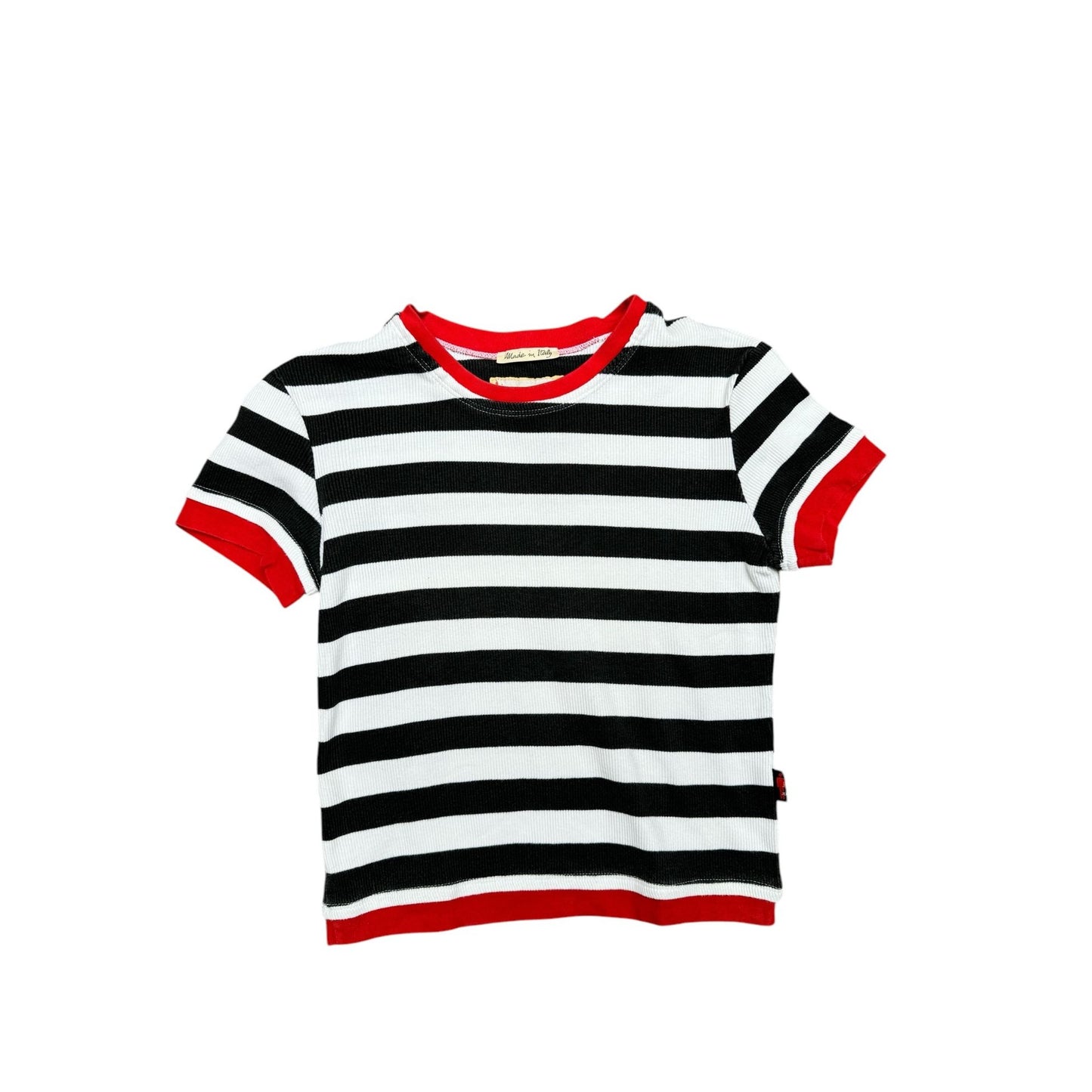 Vintage Black White Striped Short Sleeves Top