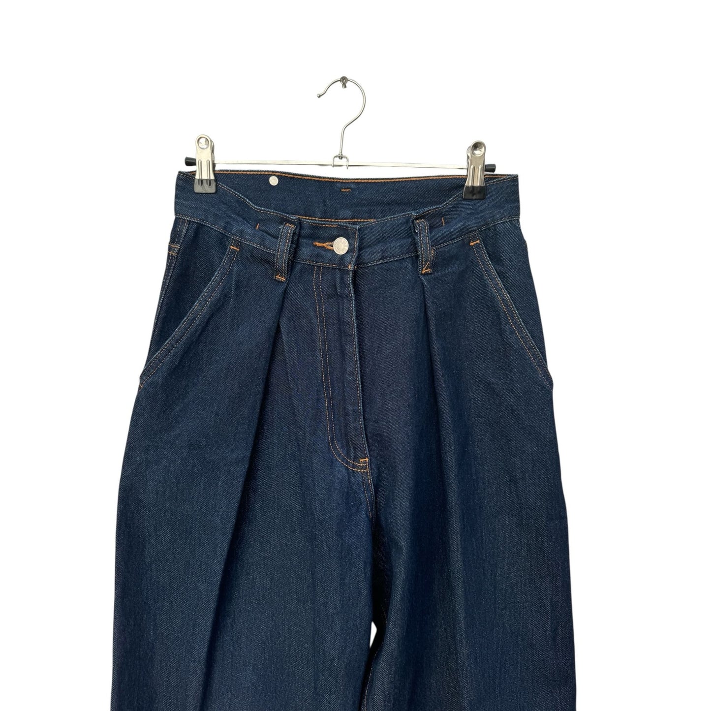 Raw Denim Wide High Waist Pleated Pants