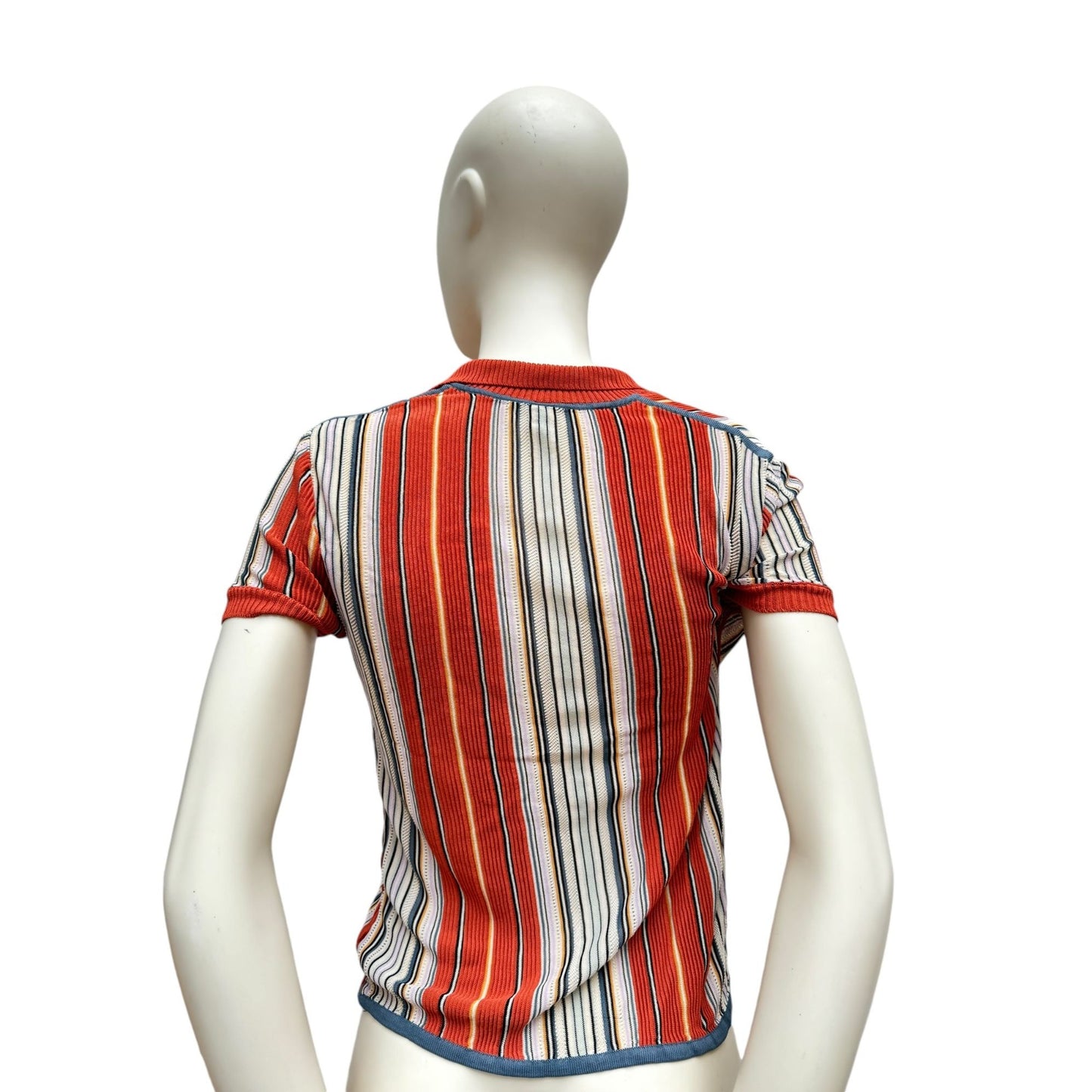 Orange White Knitted Polo Shirt Women