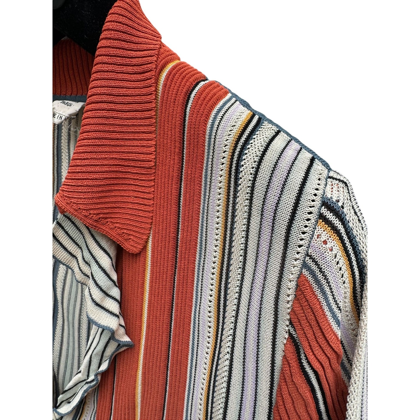 Orange White Knitted Polo Shirt Women