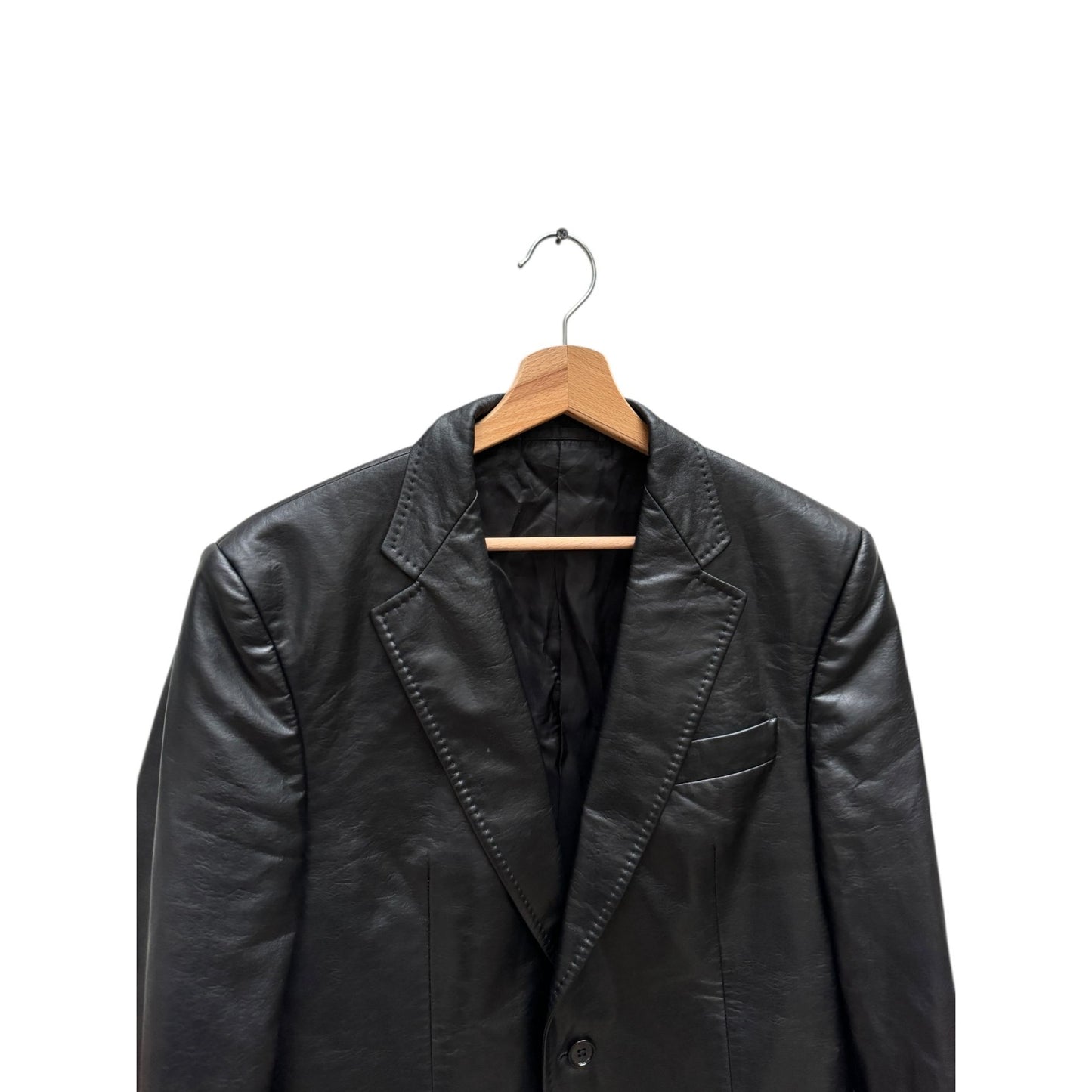 Black Vegan Leather Blazer Jacket