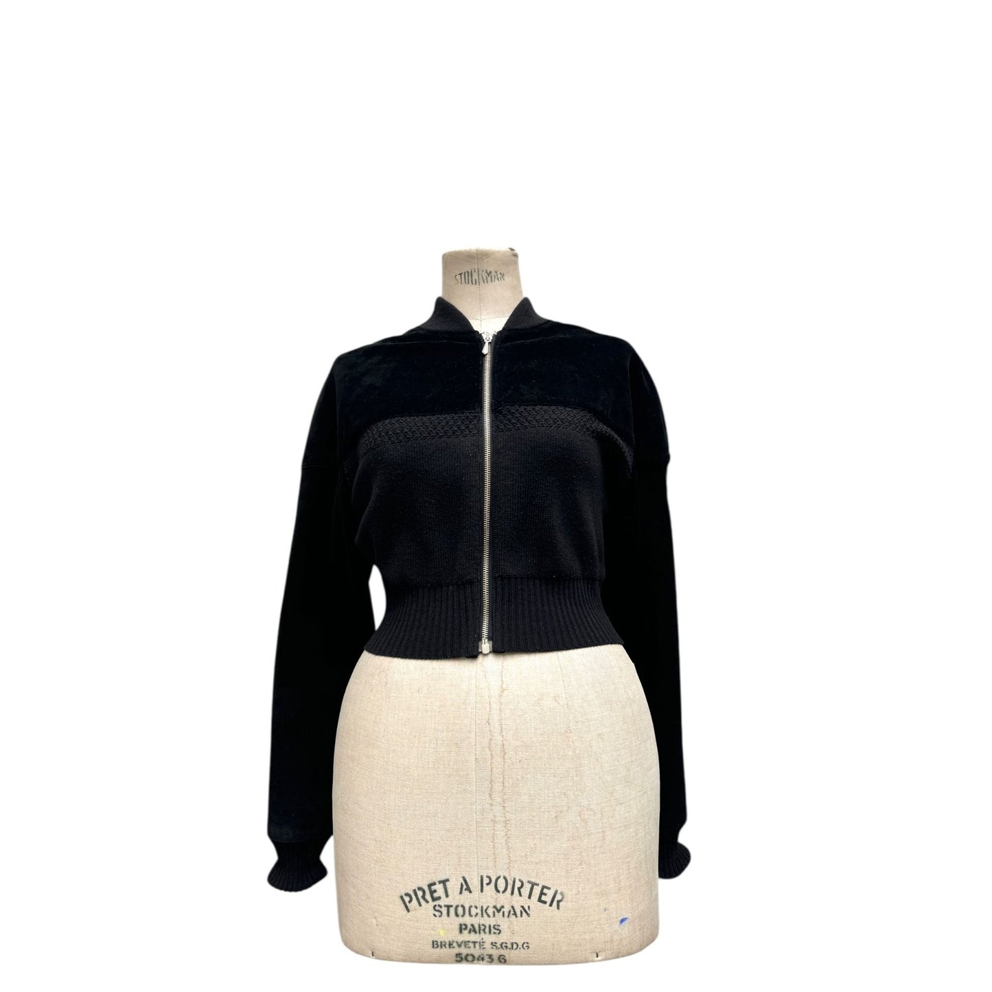 1990s Black Suede & Navy Knitted Cropped Jacket