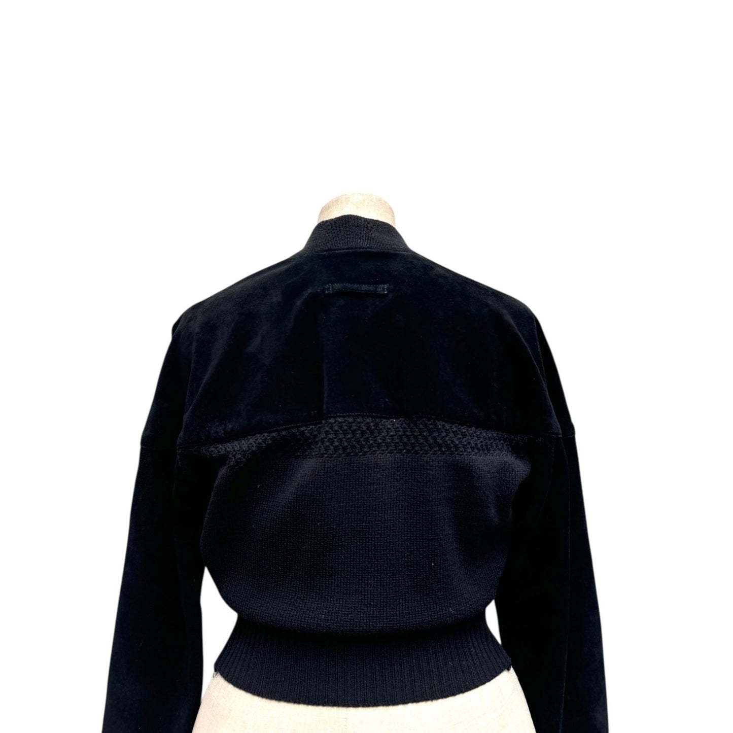 1990s Black Suede & Navy Knitted Cropped Jacket