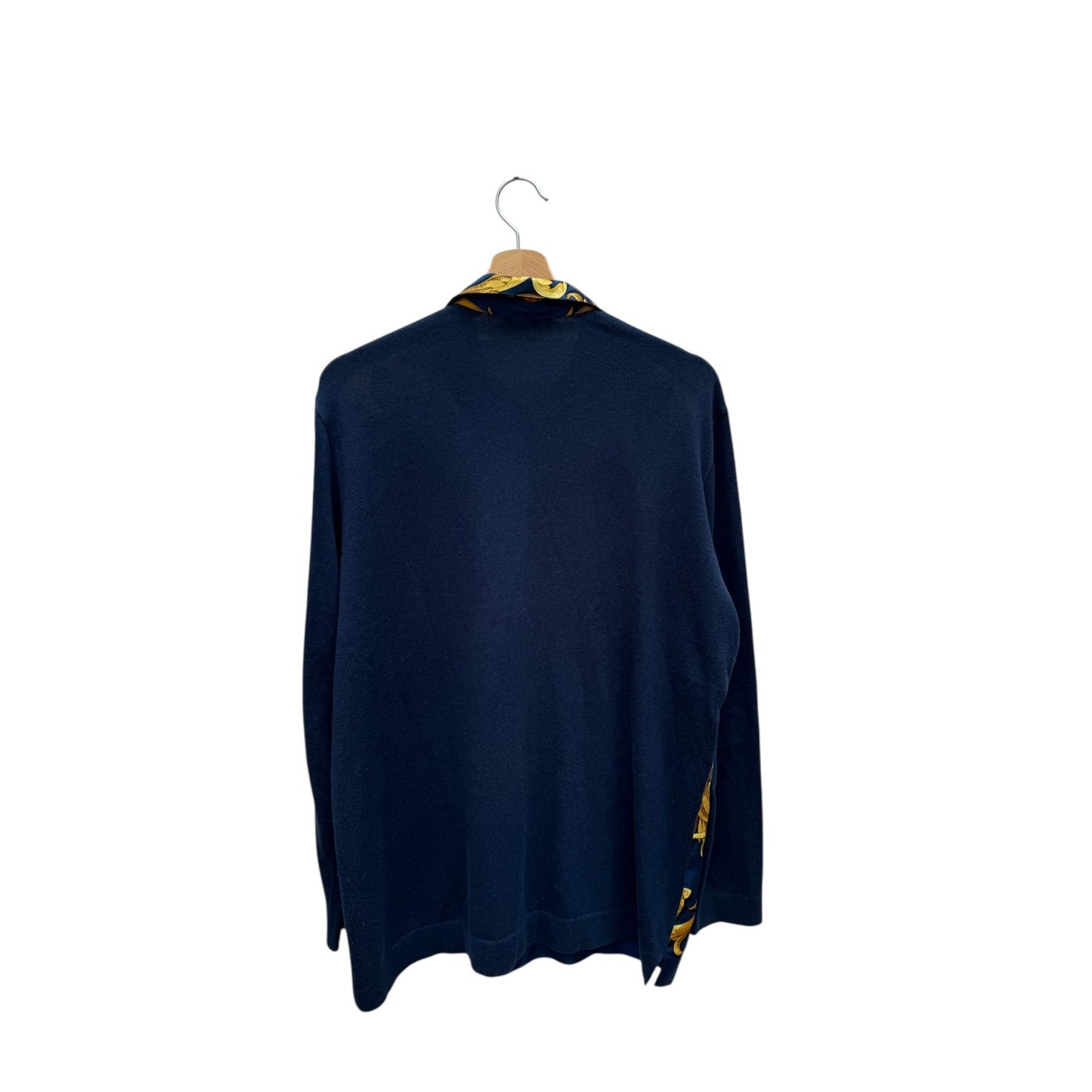 Navy Silk Cotton Printed Vareuse Top