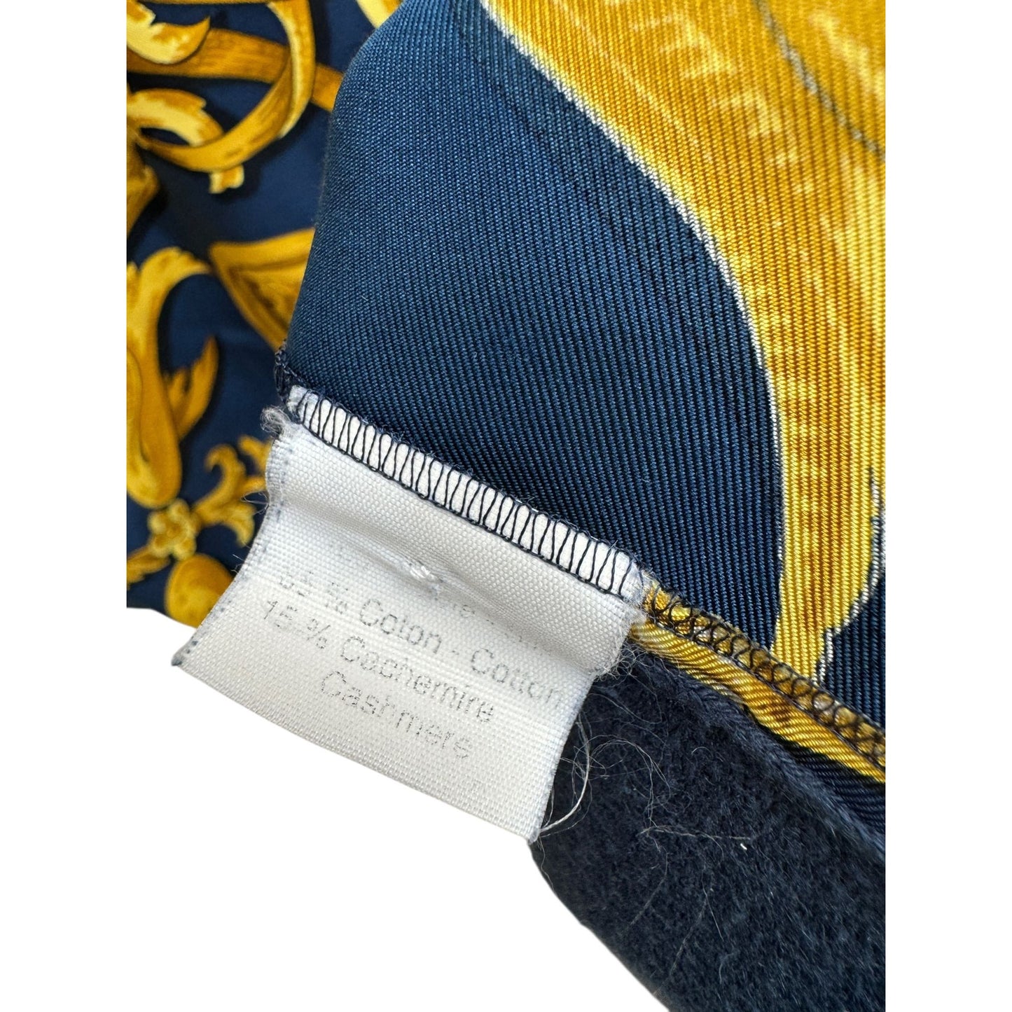 Navy Silk Cotton Printed Vareuse Top