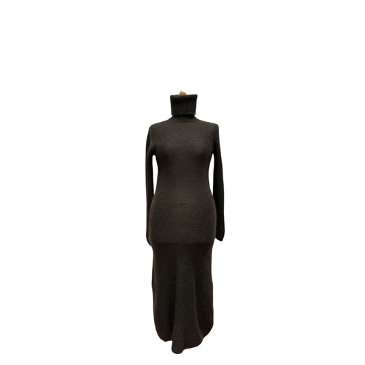 Vintage Brown Wool Ribbed Knit Dress