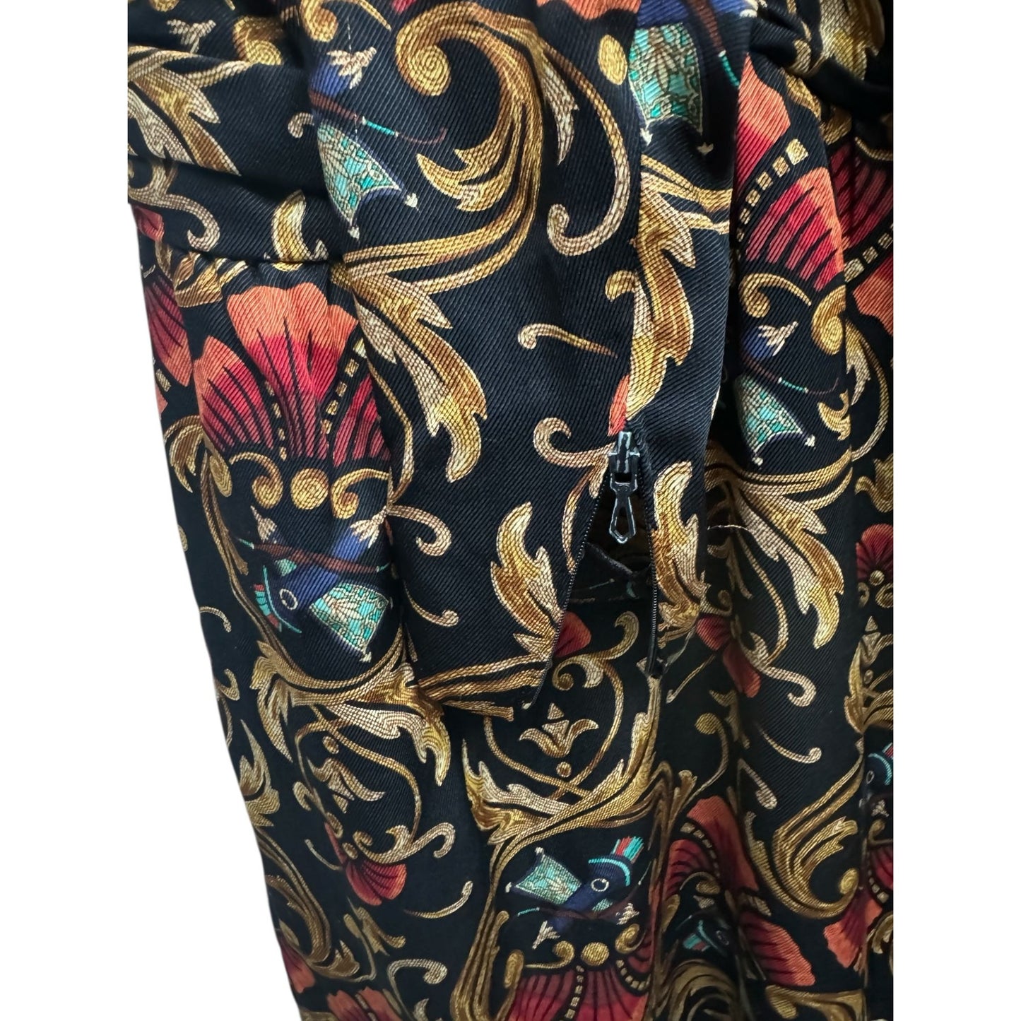 Vintage Baroque Print Silk Dress