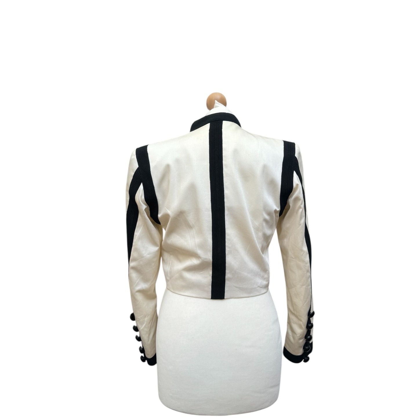 1990 Ecru & Black Military-Inspired Cotton Jacket
