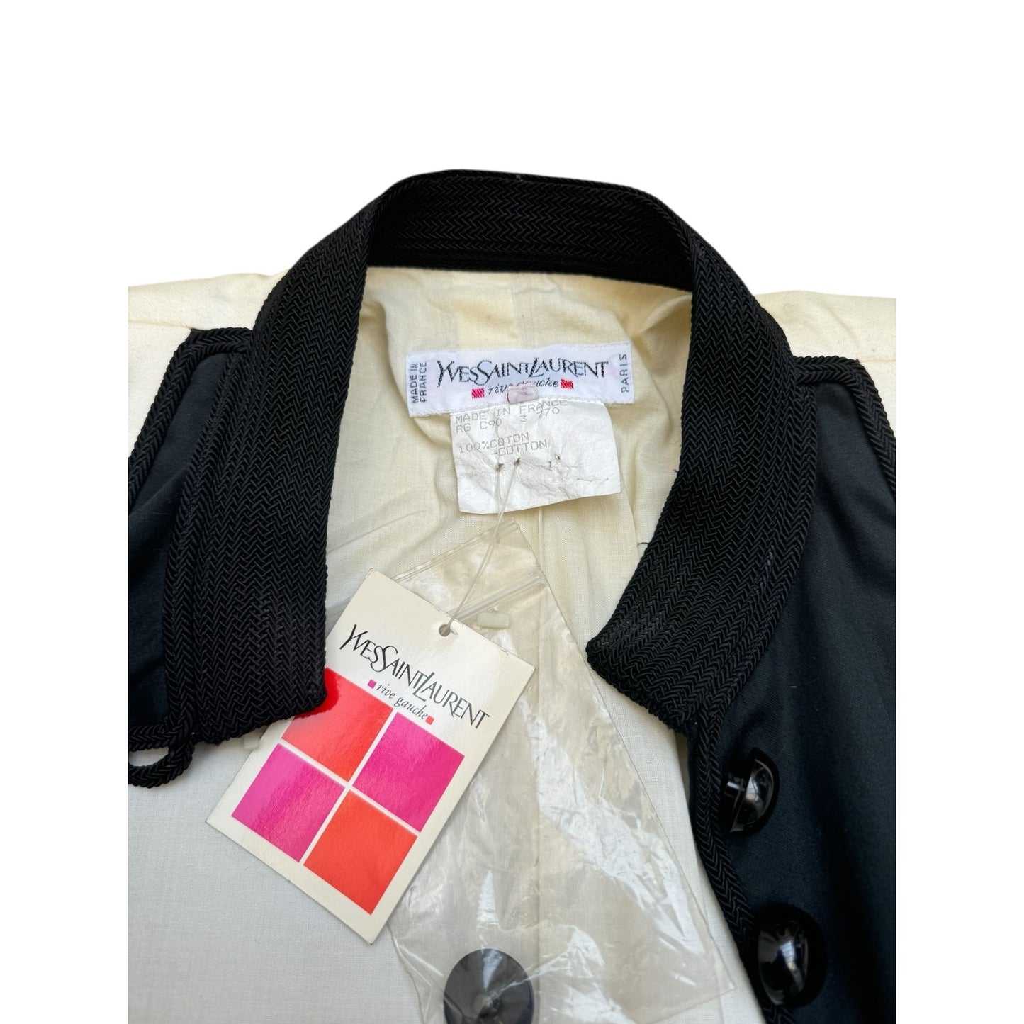 1990 Ecru & Black Military-Inspired Cotton Jacket