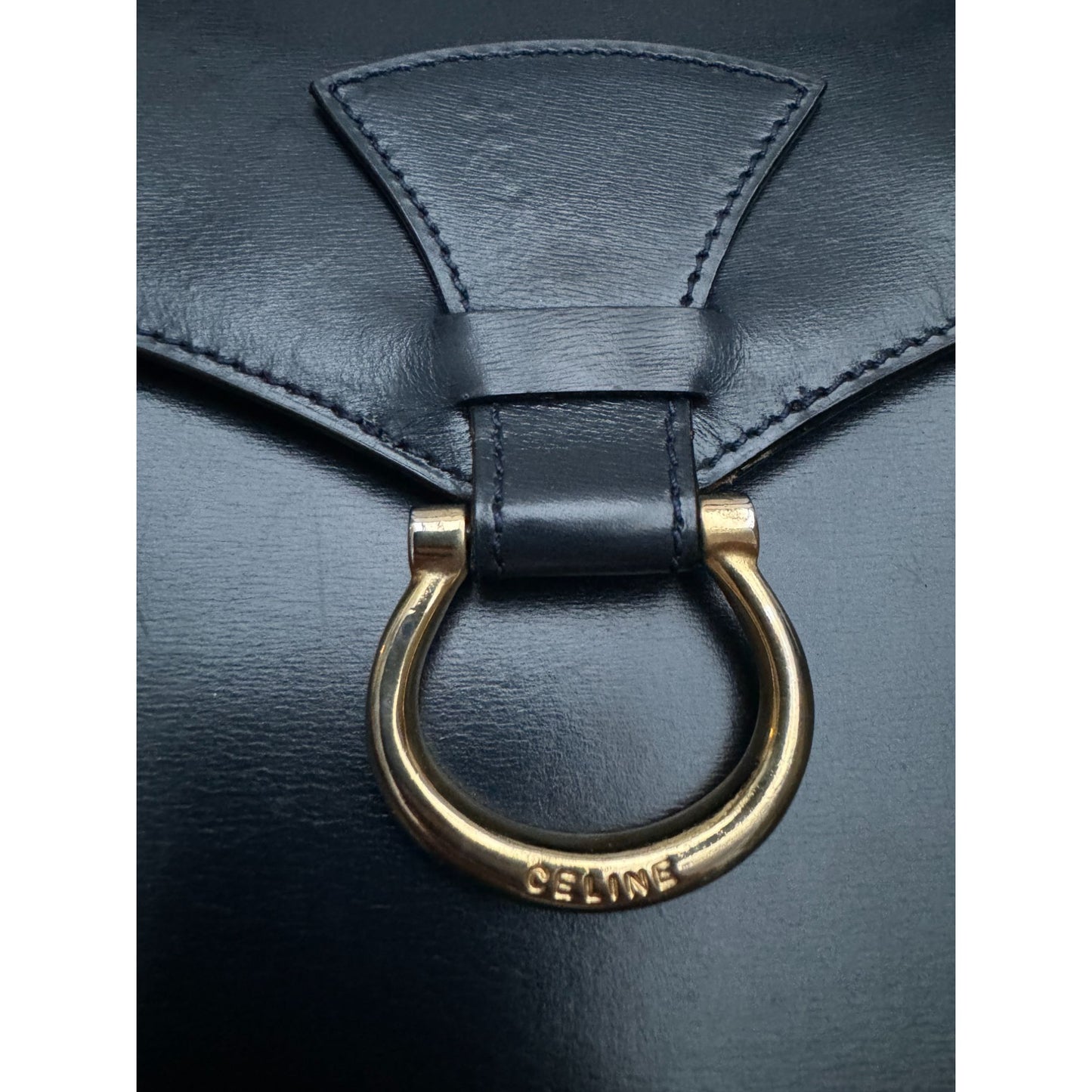 Vintage Navy Leather Shoulder Bag