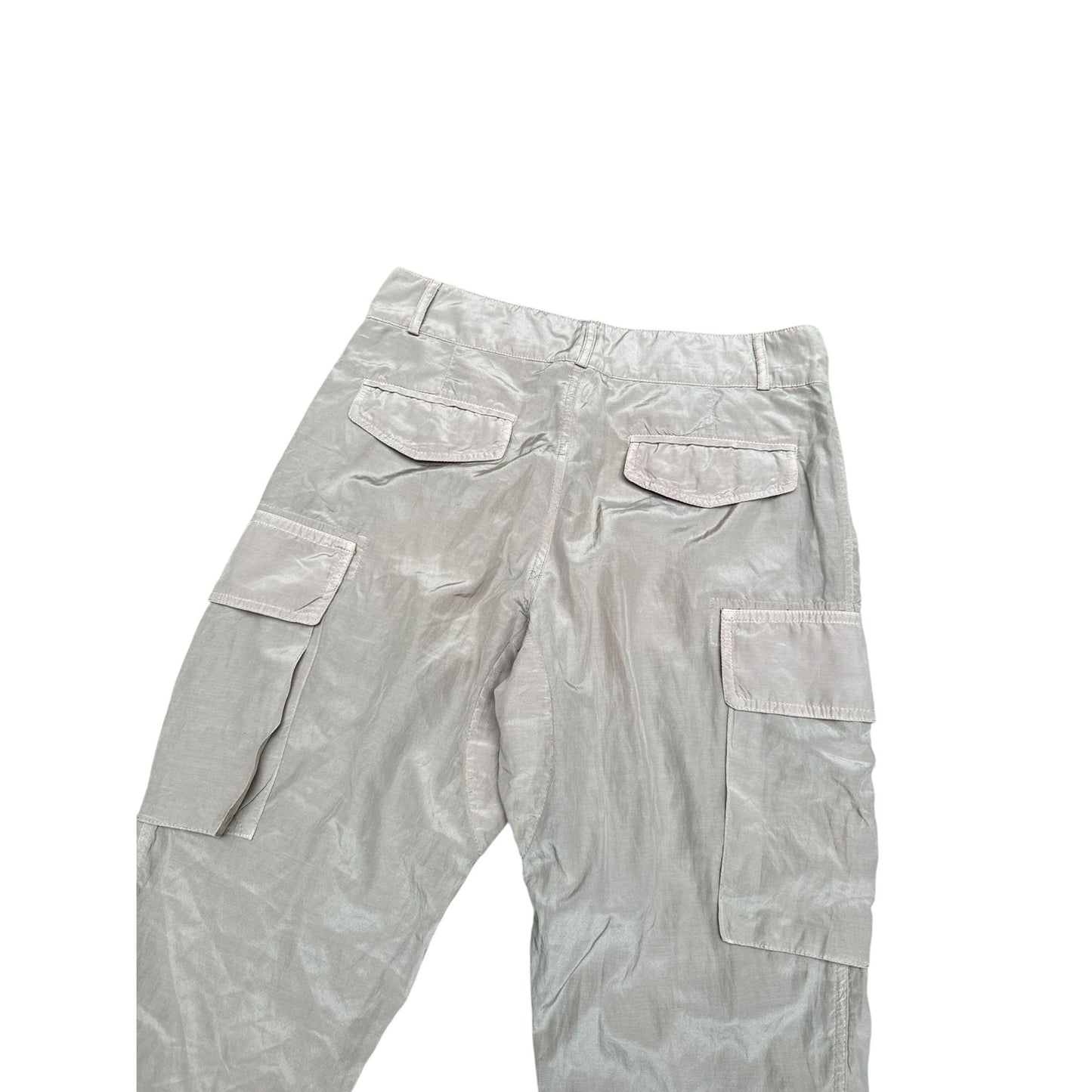 Beige Silk Blend Cargo Pants