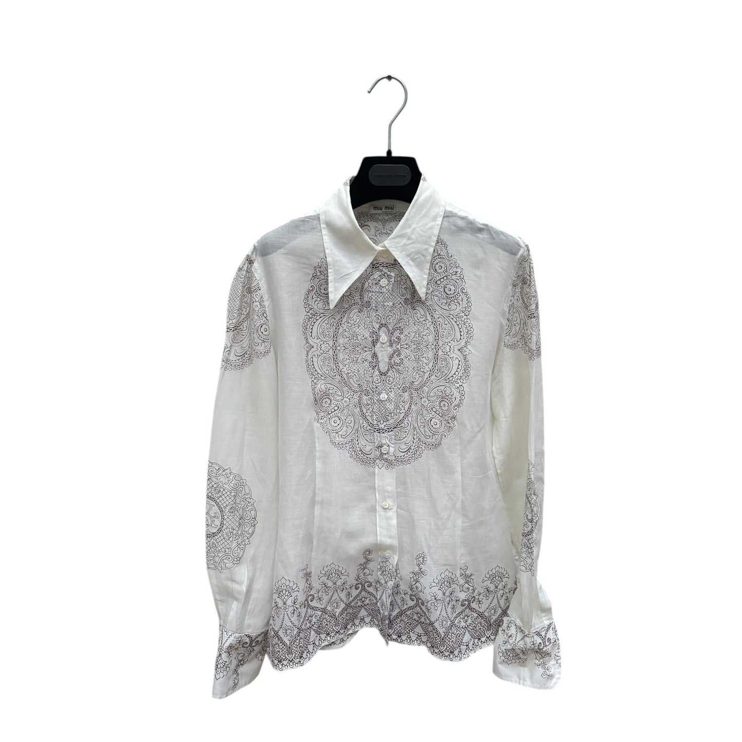 White Sheer Cotton Paisley Shirt