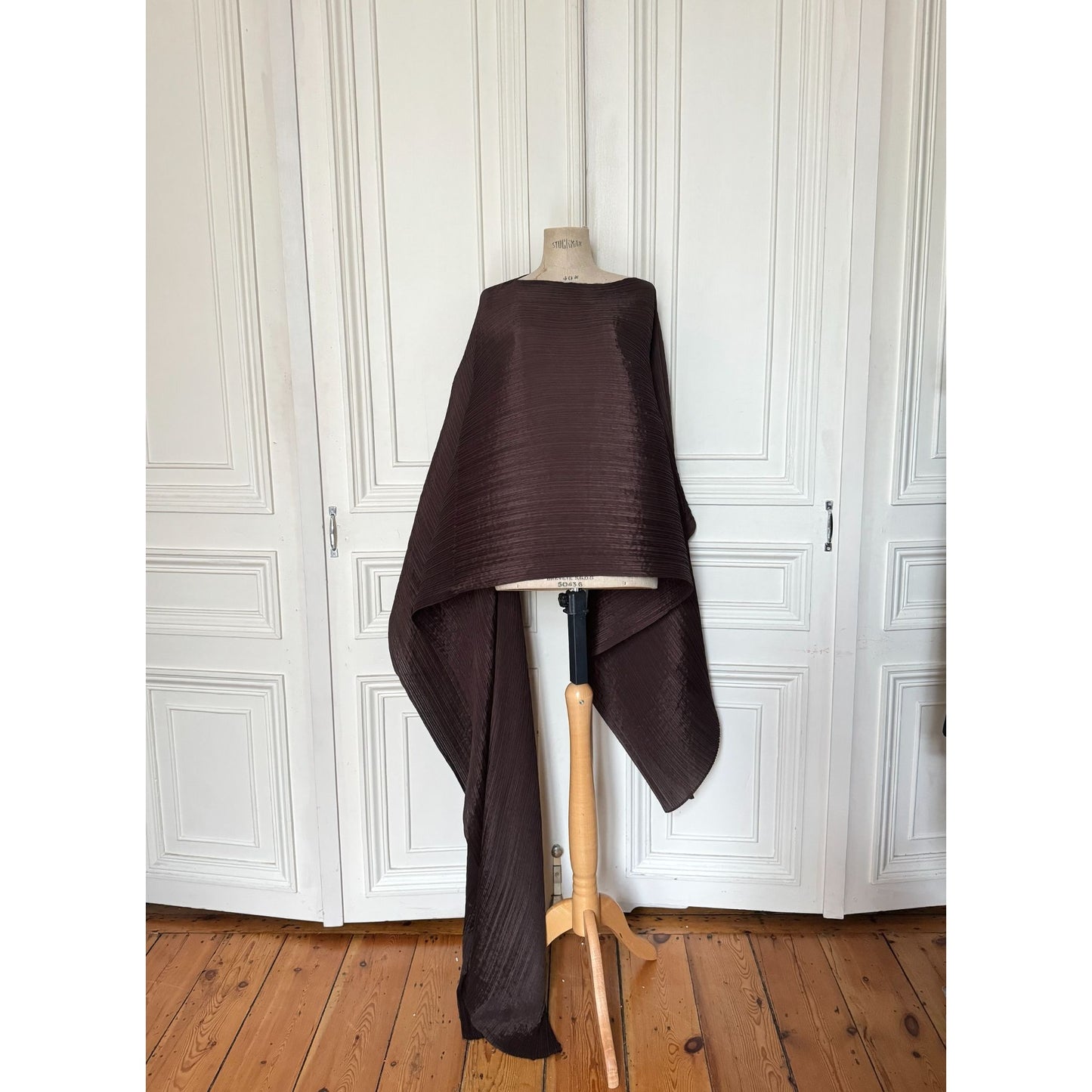 Pleats Please Sculptural Cape in Chocolate Brown