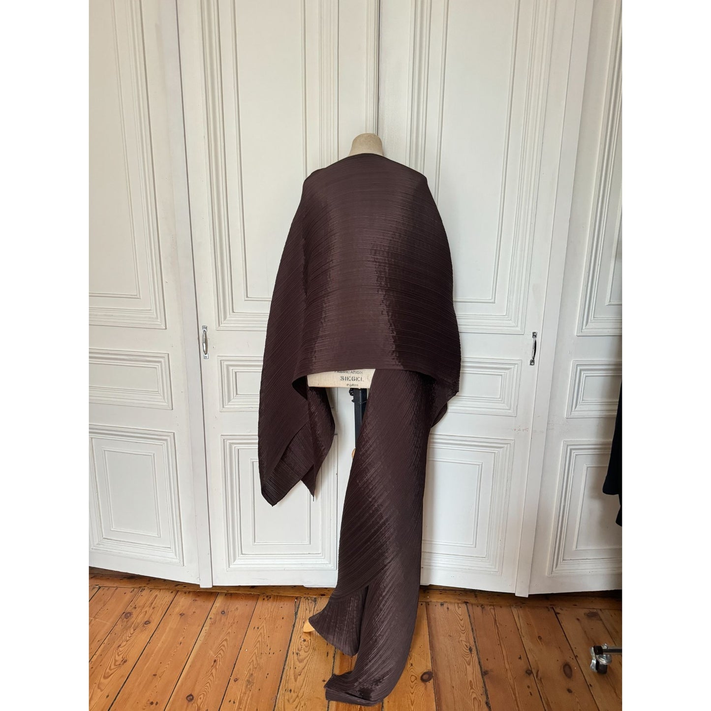 Pleats Please Sculptural Cape in Chocolate Brown
