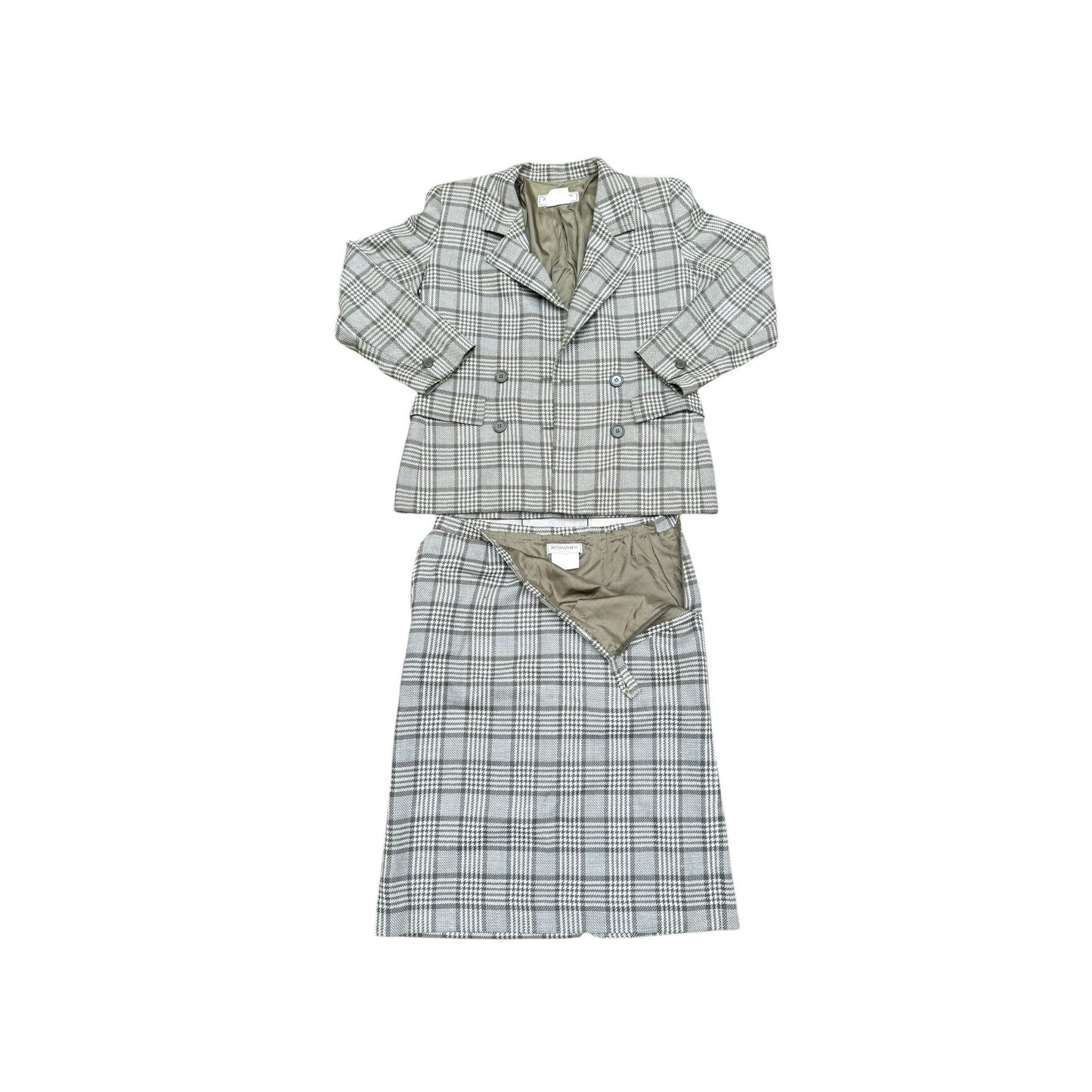 Brown Beige Checkered Skirt Suit