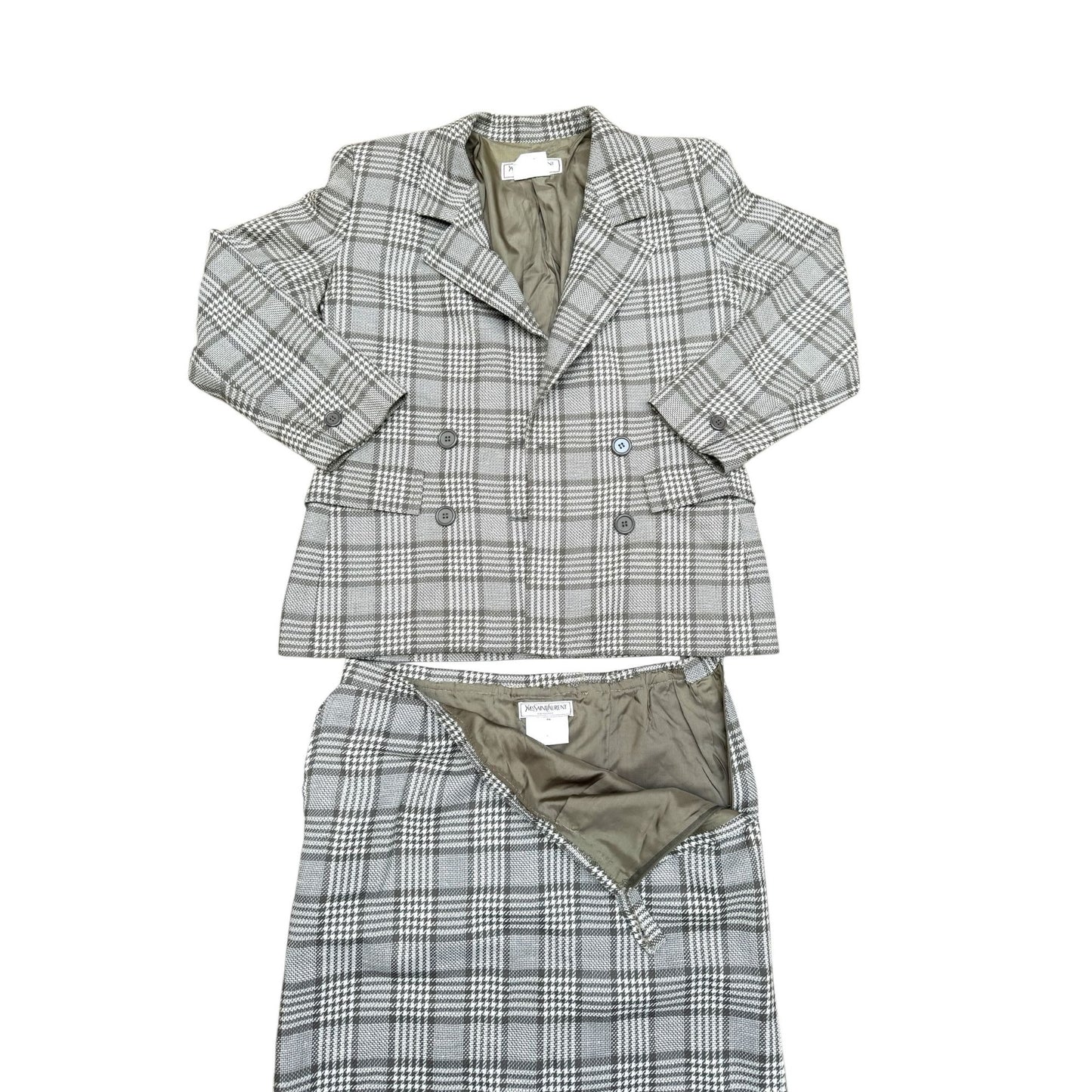 Brown Beige Checkered Skirt Suit