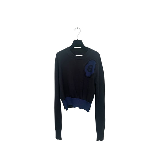 Navy Wool Sweater with Distressed Detailing