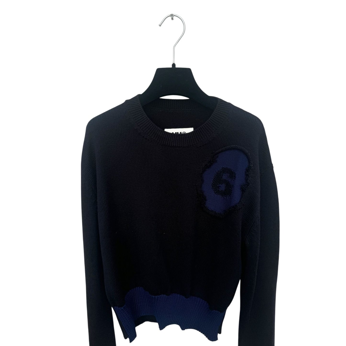 Navy Wool Sweater with Distressed Detailing