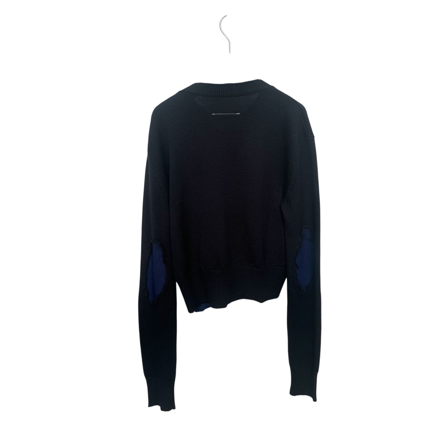 Navy Wool Sweater with Distressed Detailing